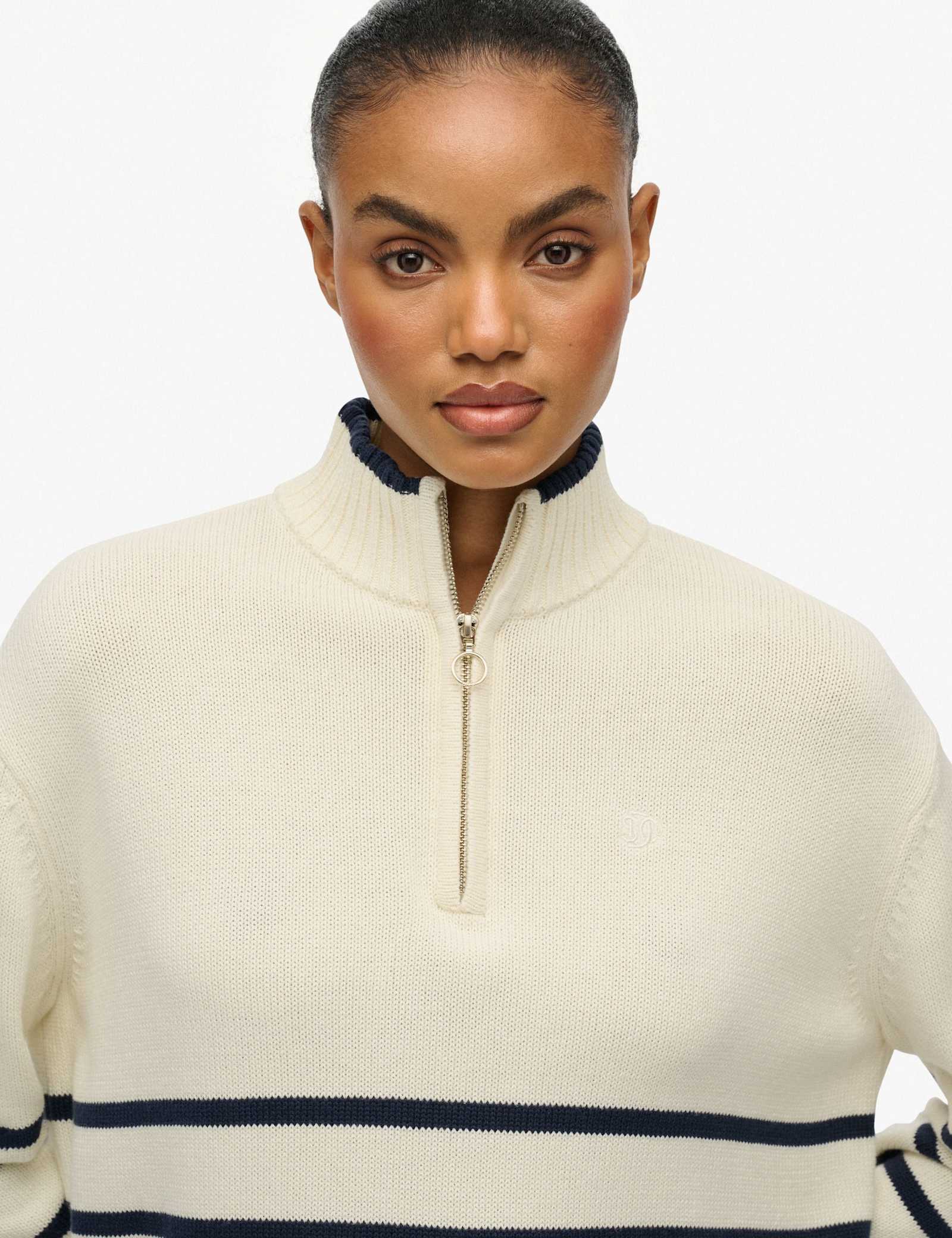Pure Cotton Striped Half Zip Oversized Jumper - image 3