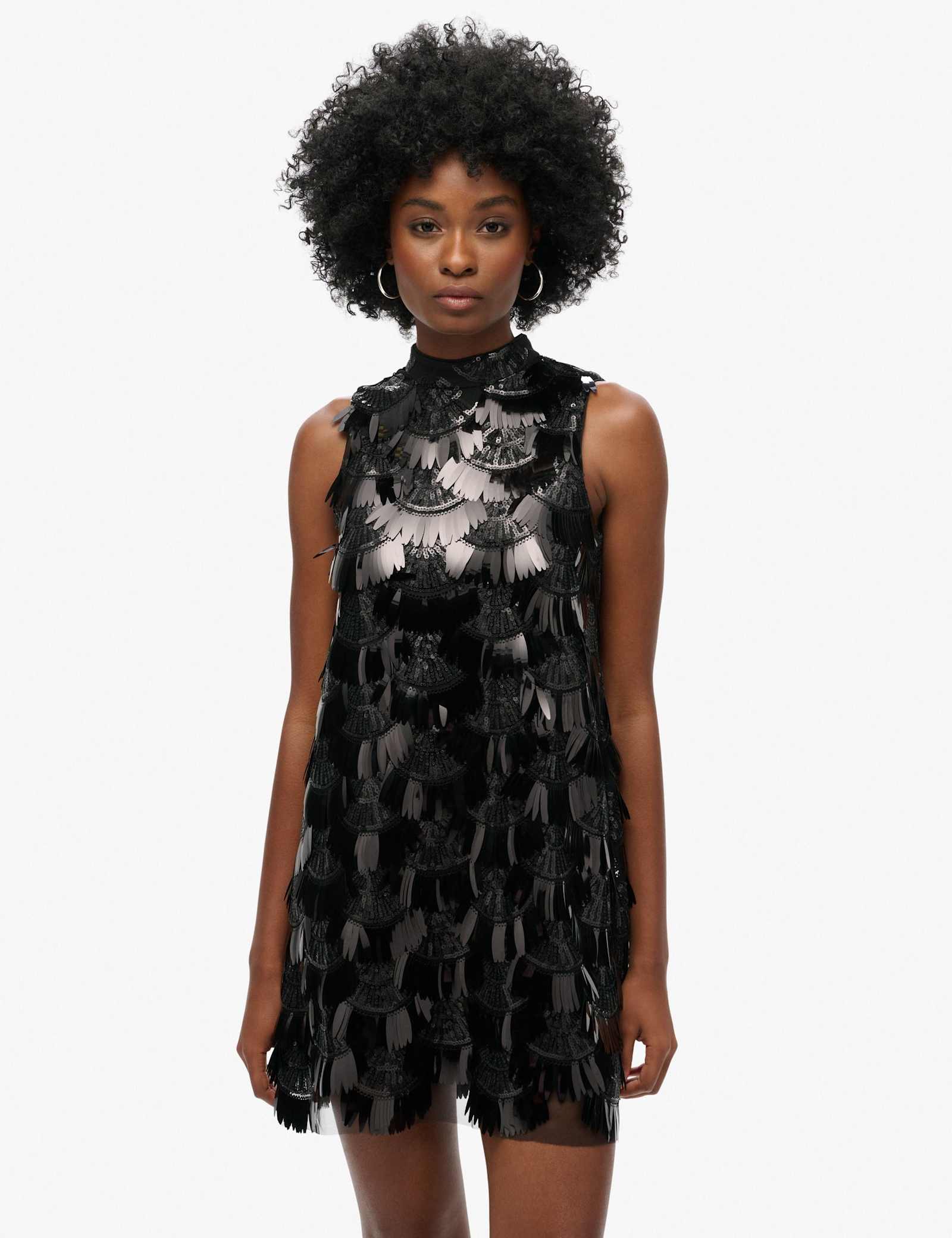 Sequin High Neck Mini Swing Dress - image 1