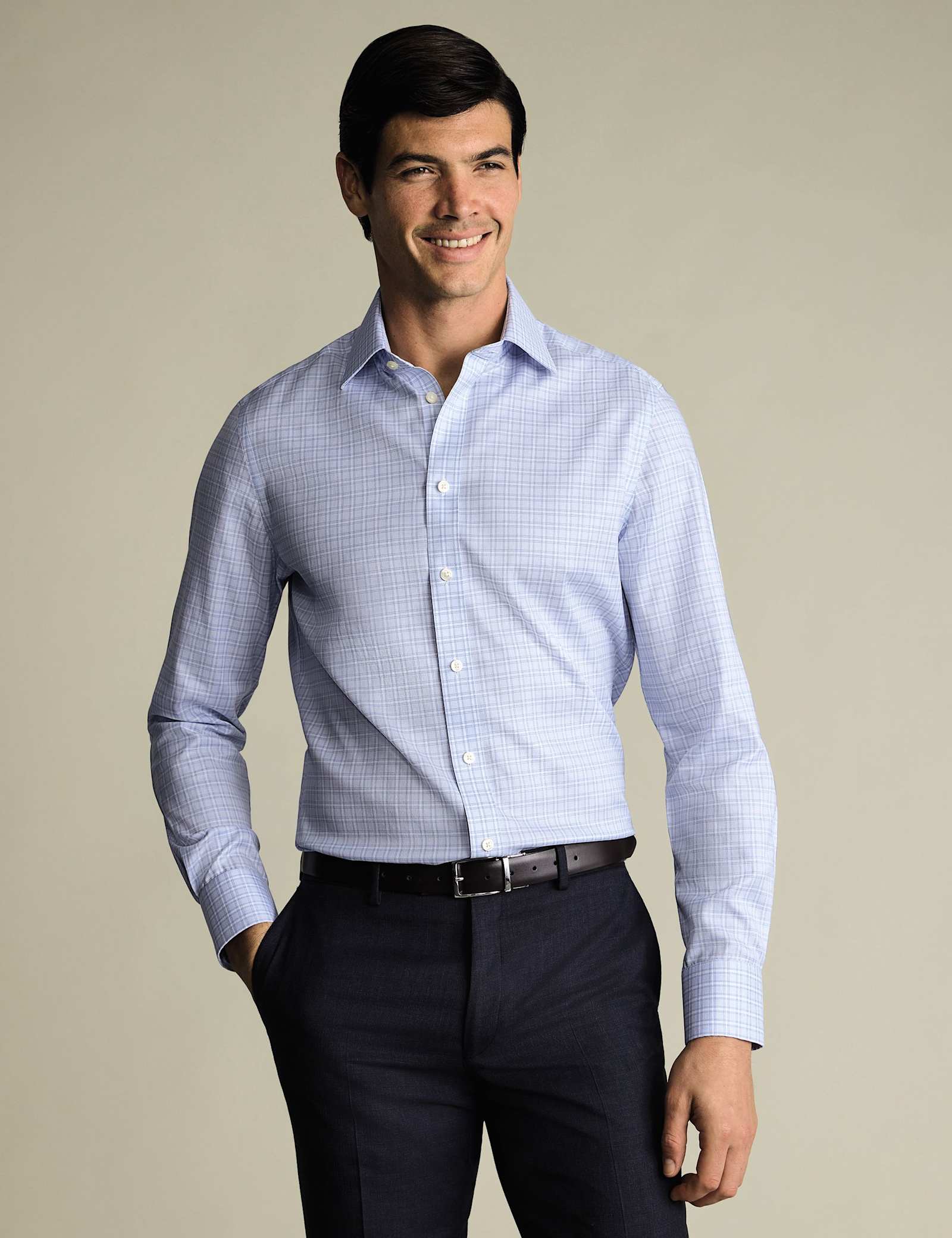 Slim Fit Non Iron Check Twill Shirt - image 1