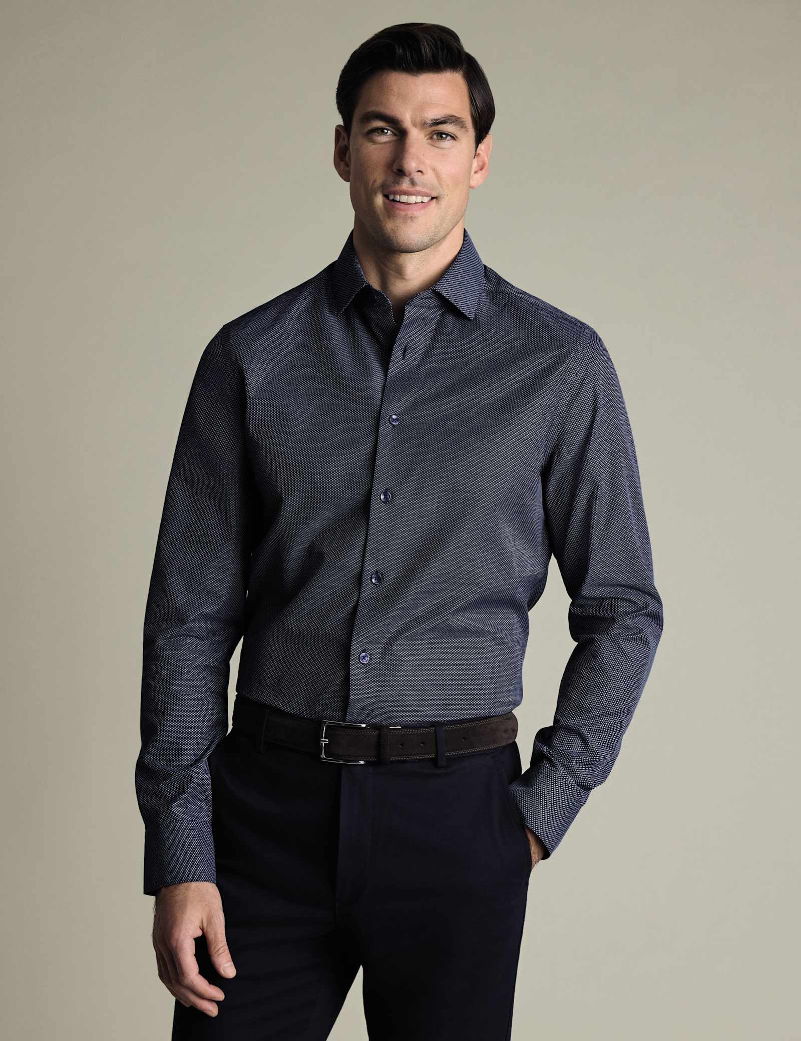 Slim Fit Non Iron Pure Cotton Textured Shirt - image 1
