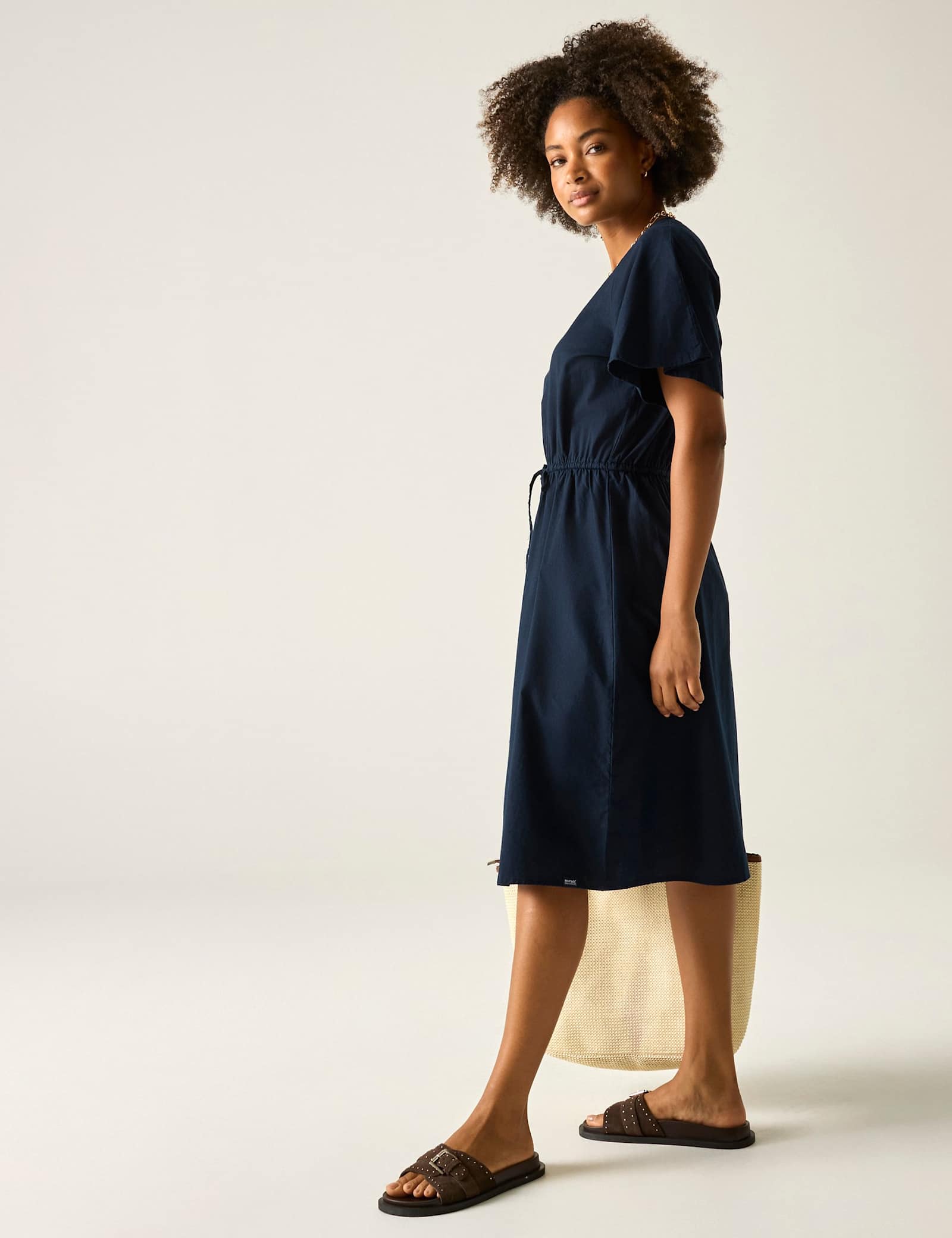 Elona Pure Cotton V-Neck Midi Waisted Dress - image 4