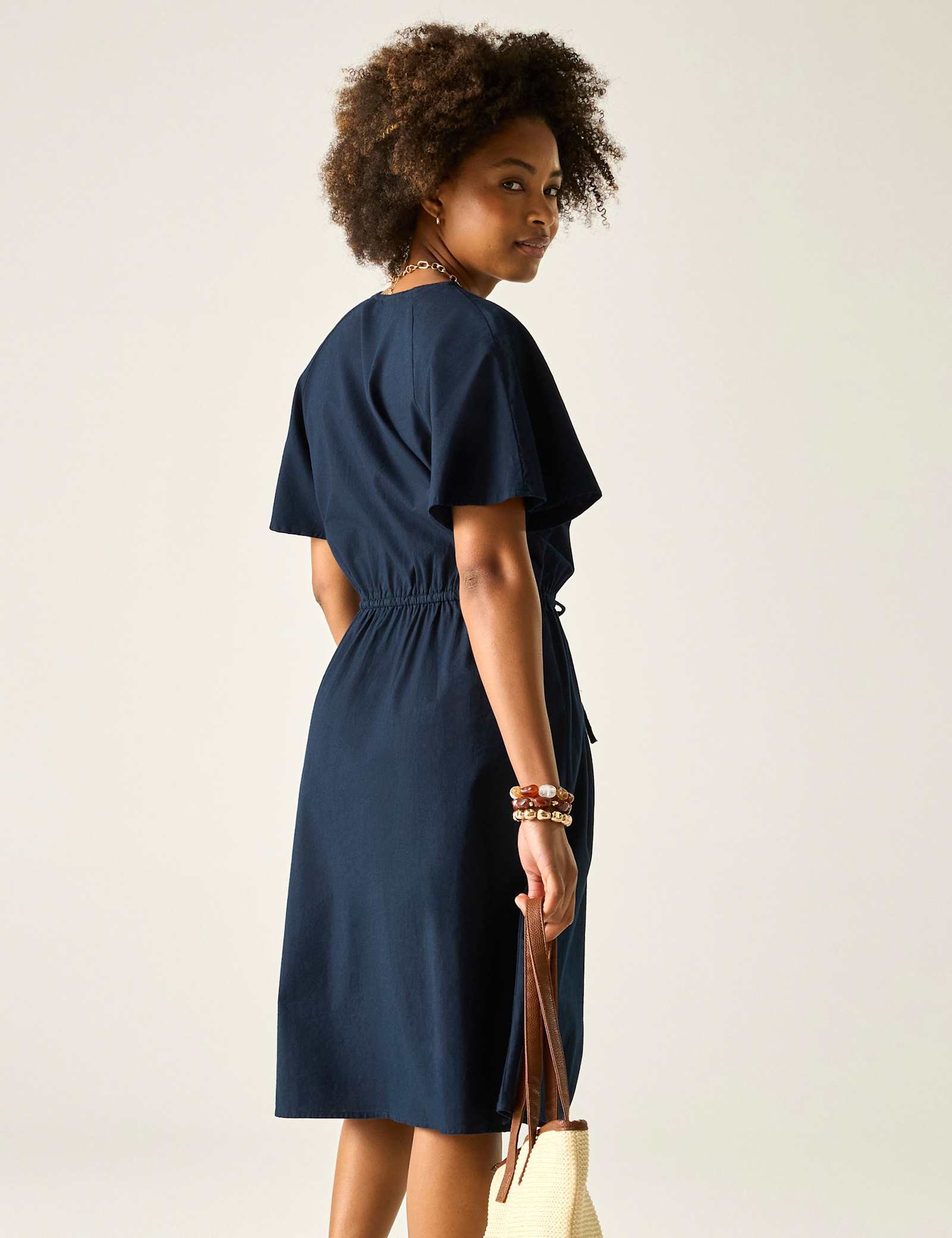 Elona Pure Cotton V-Neck Midi Waisted Dress - image 3