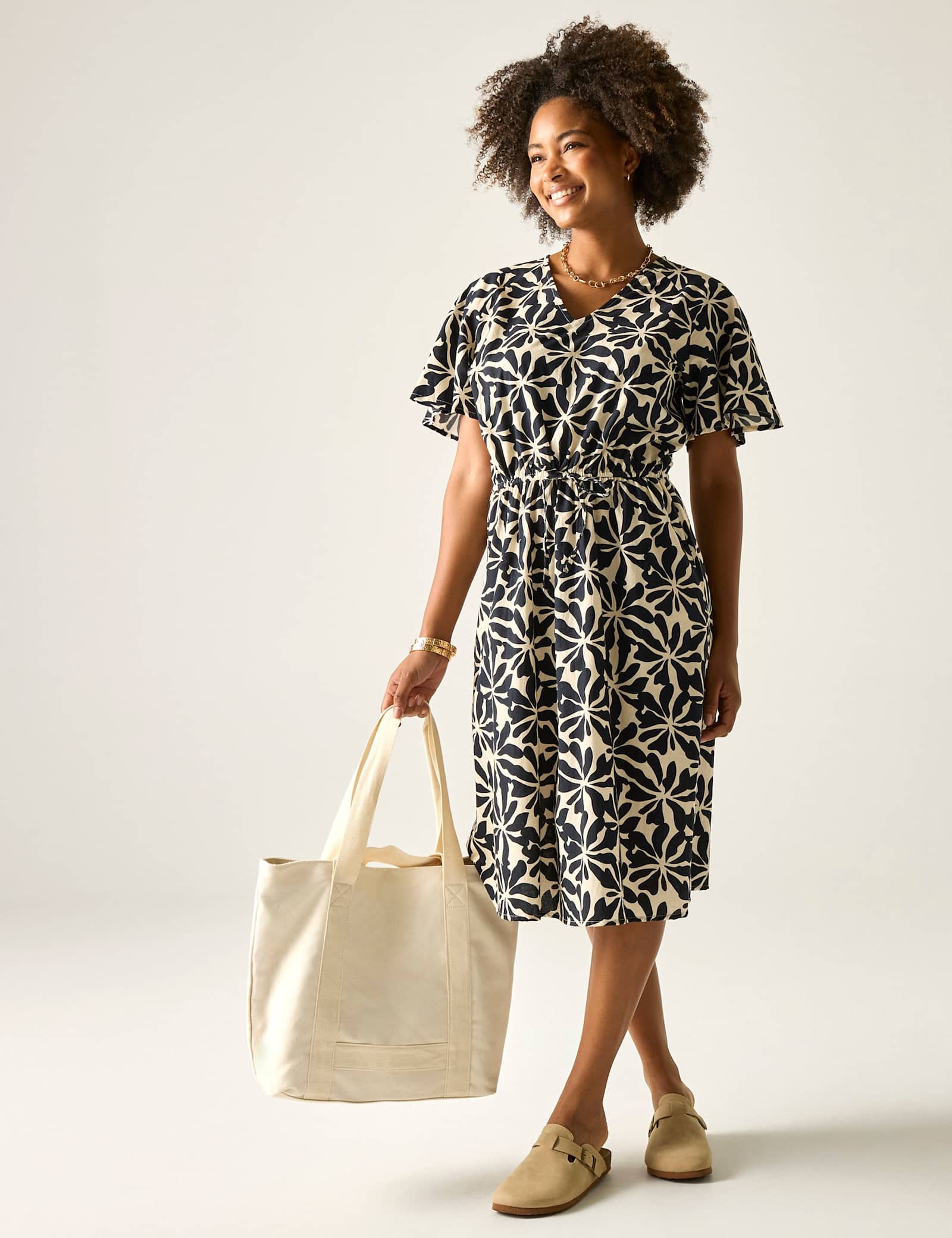 Elona Pure Cotton Floral V-Neck Midi Dress - image 3