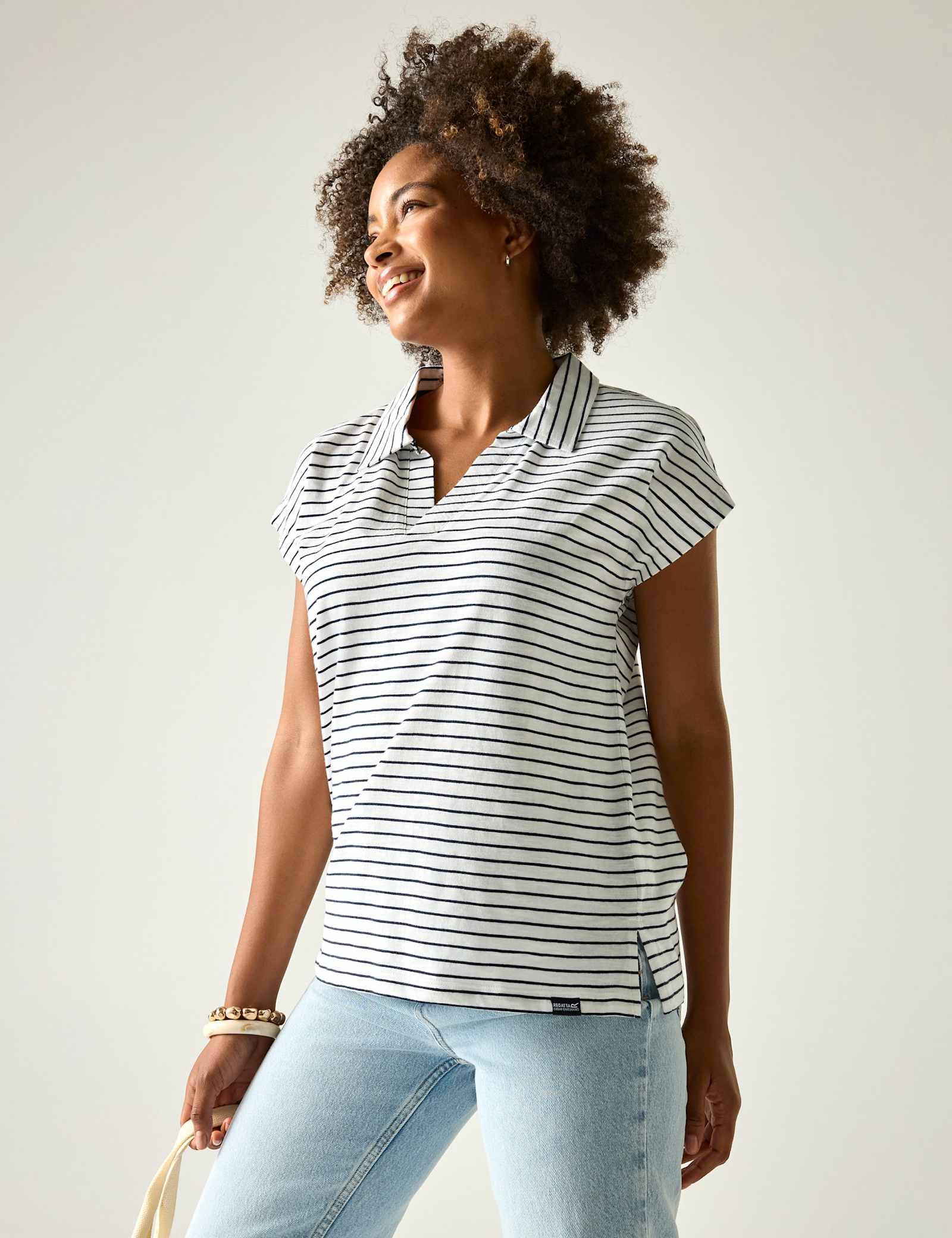 Lorana Pure Cotton Striped Collared Top - image 4