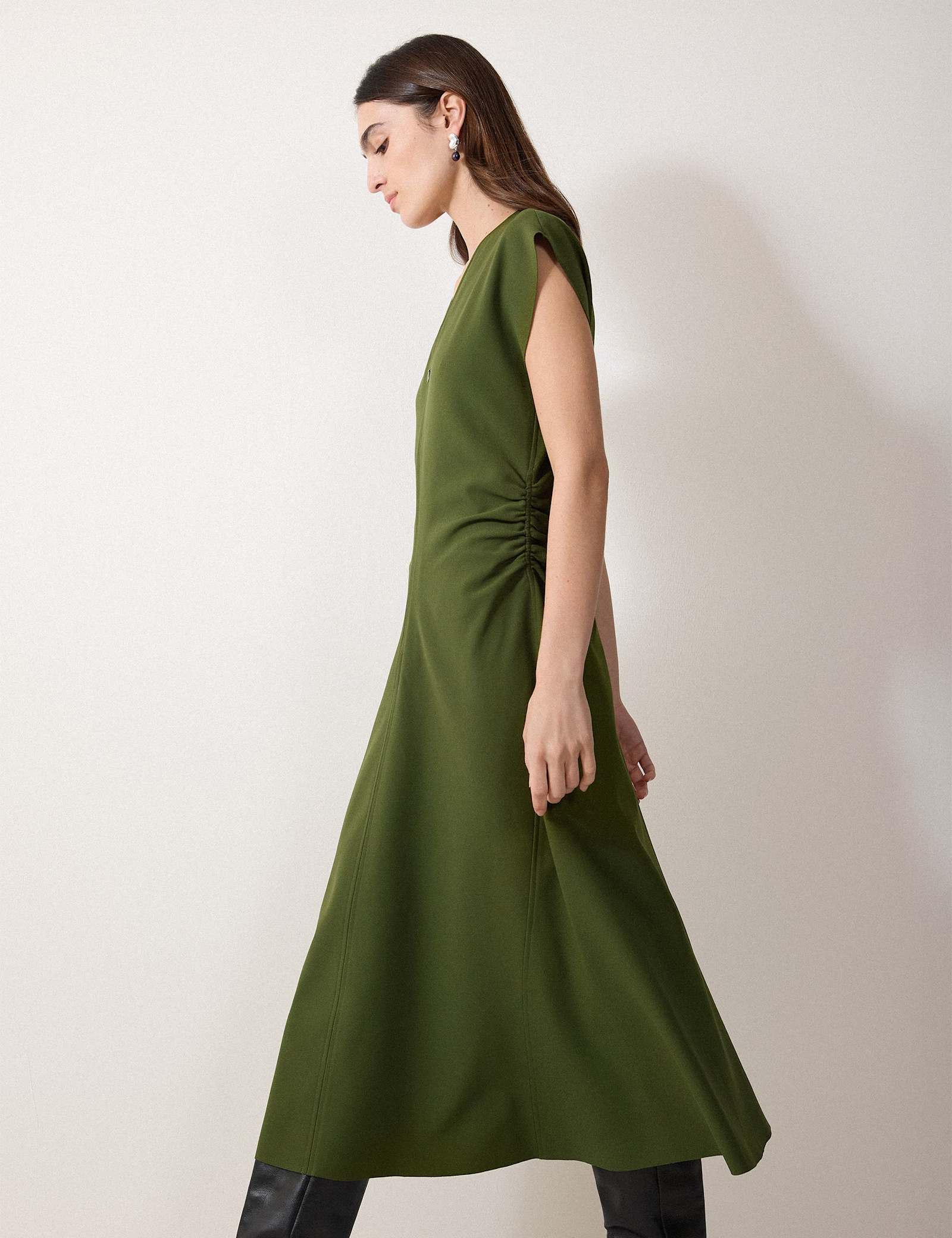 Crepe V-Neck Midi Skater Dress - image 3