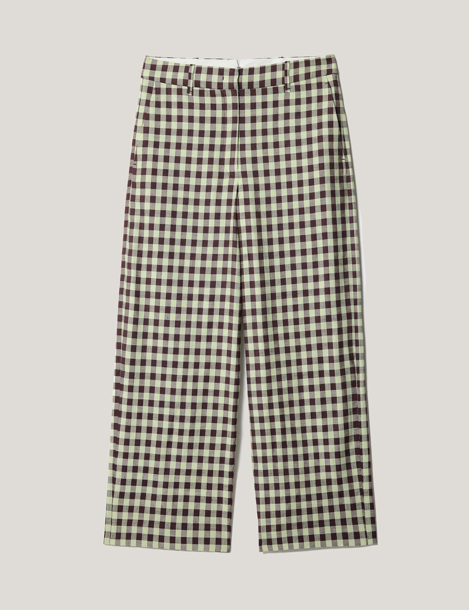 Linen Blend Checked Cropped Trousers - image 1