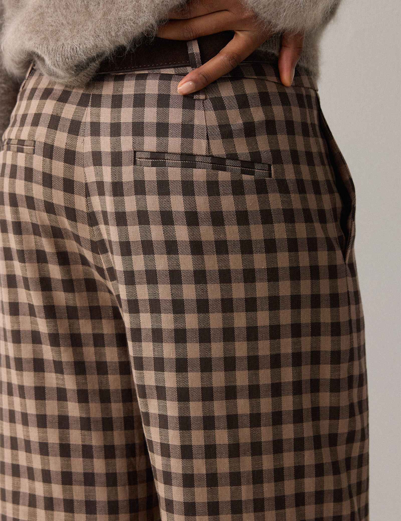Linen Blend Checked Cropped Trousers - image 5