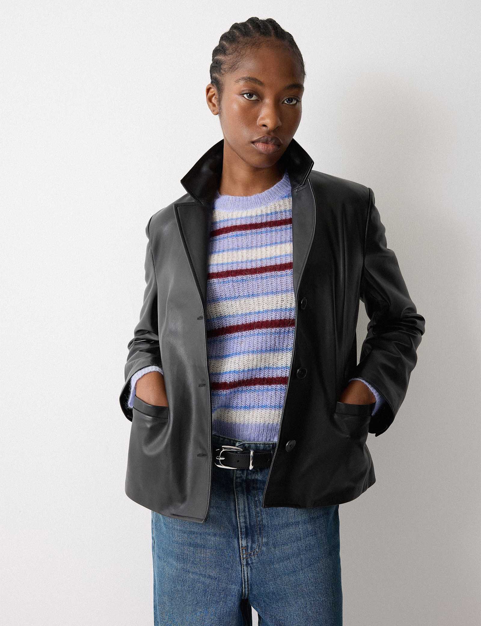 Leather Tailored Single Breasted Blazer - image 2