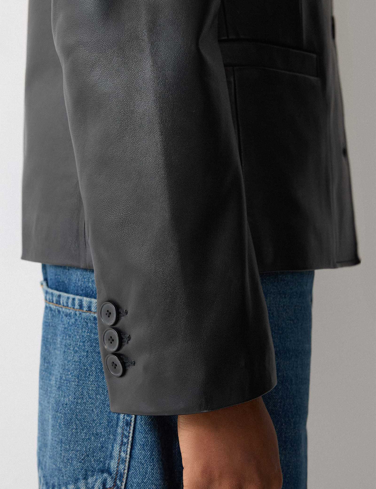 Leather Tailored Single Breasted Blazer - image 4