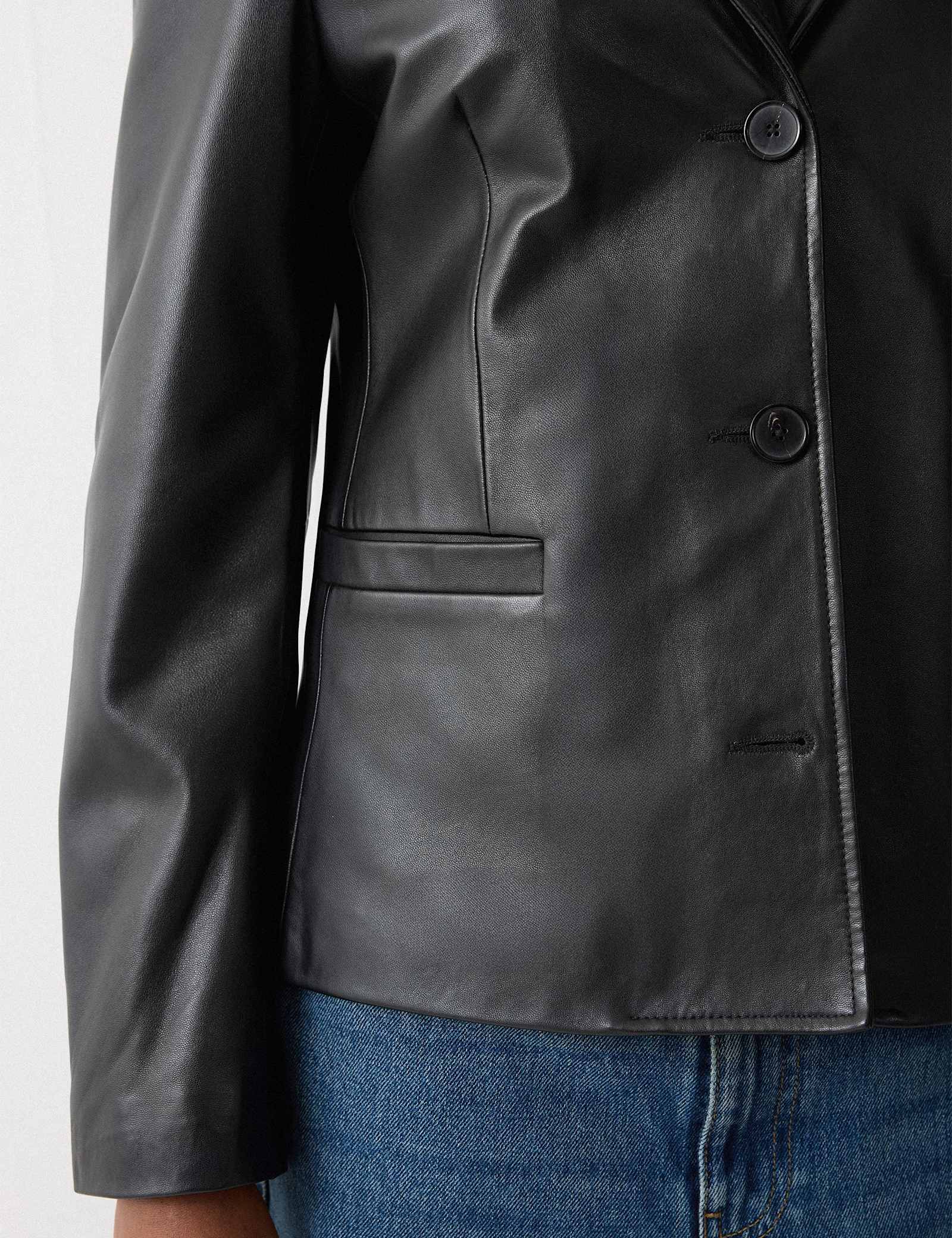 Leather Tailored Single Breasted Blazer - image 3