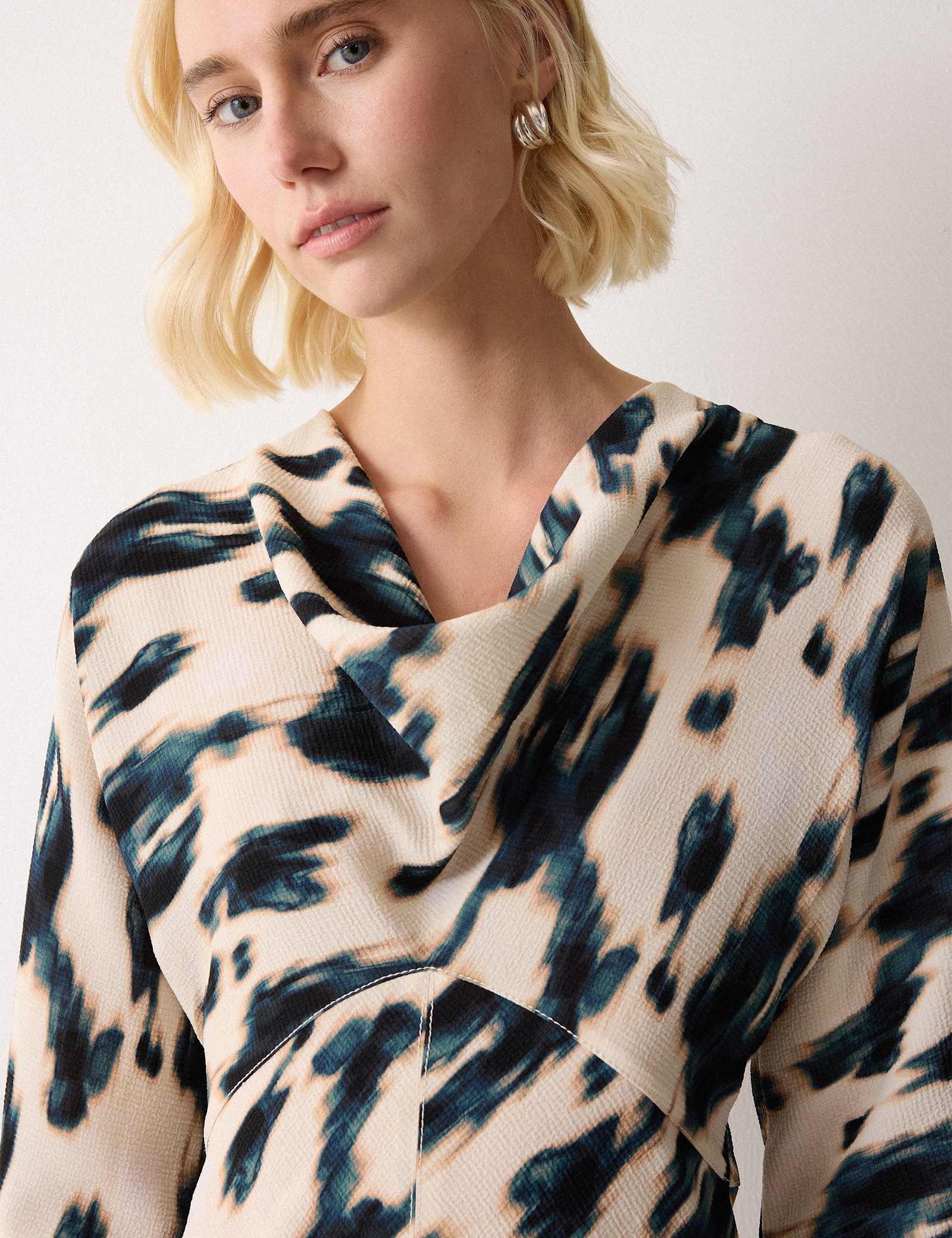 Printed Cowl Neck Midi Waisted Dress - image 4