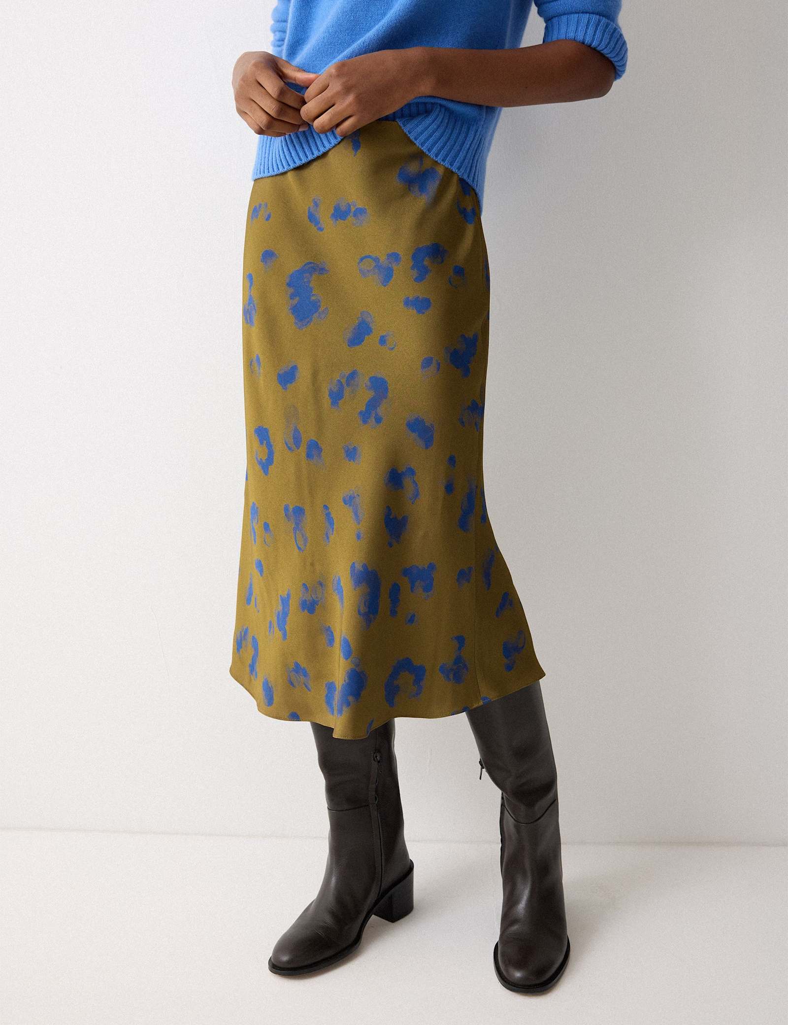 Satin Leopard Print Bias Cut Midi Slip Skirt - image 2