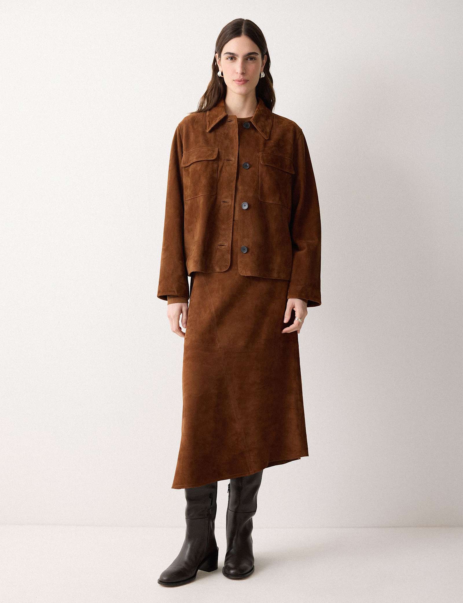 Suede Asymmetric Midi A-Line Skirt - image 2
