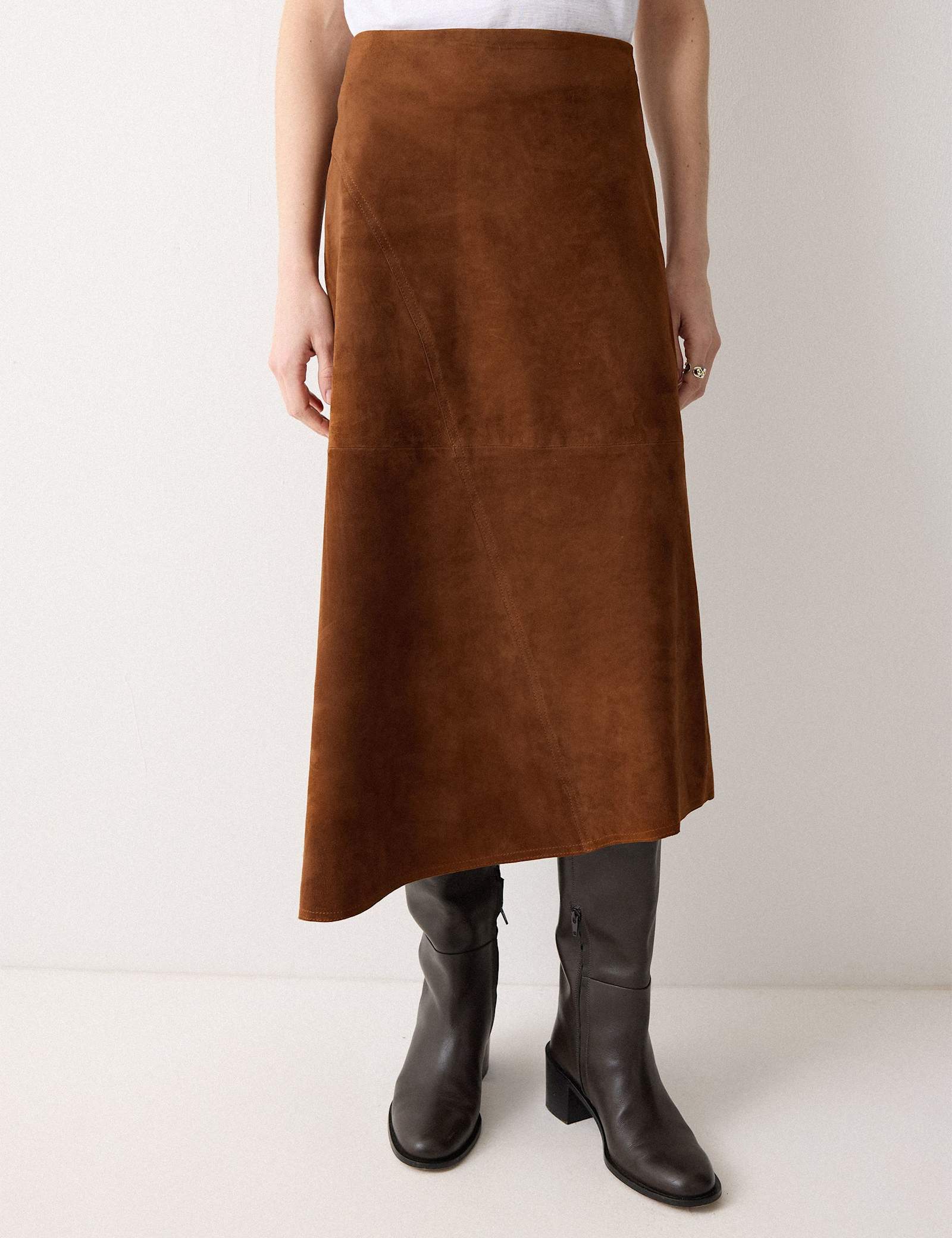 Suede Asymmetric Midi A-Line Skirt - image 5