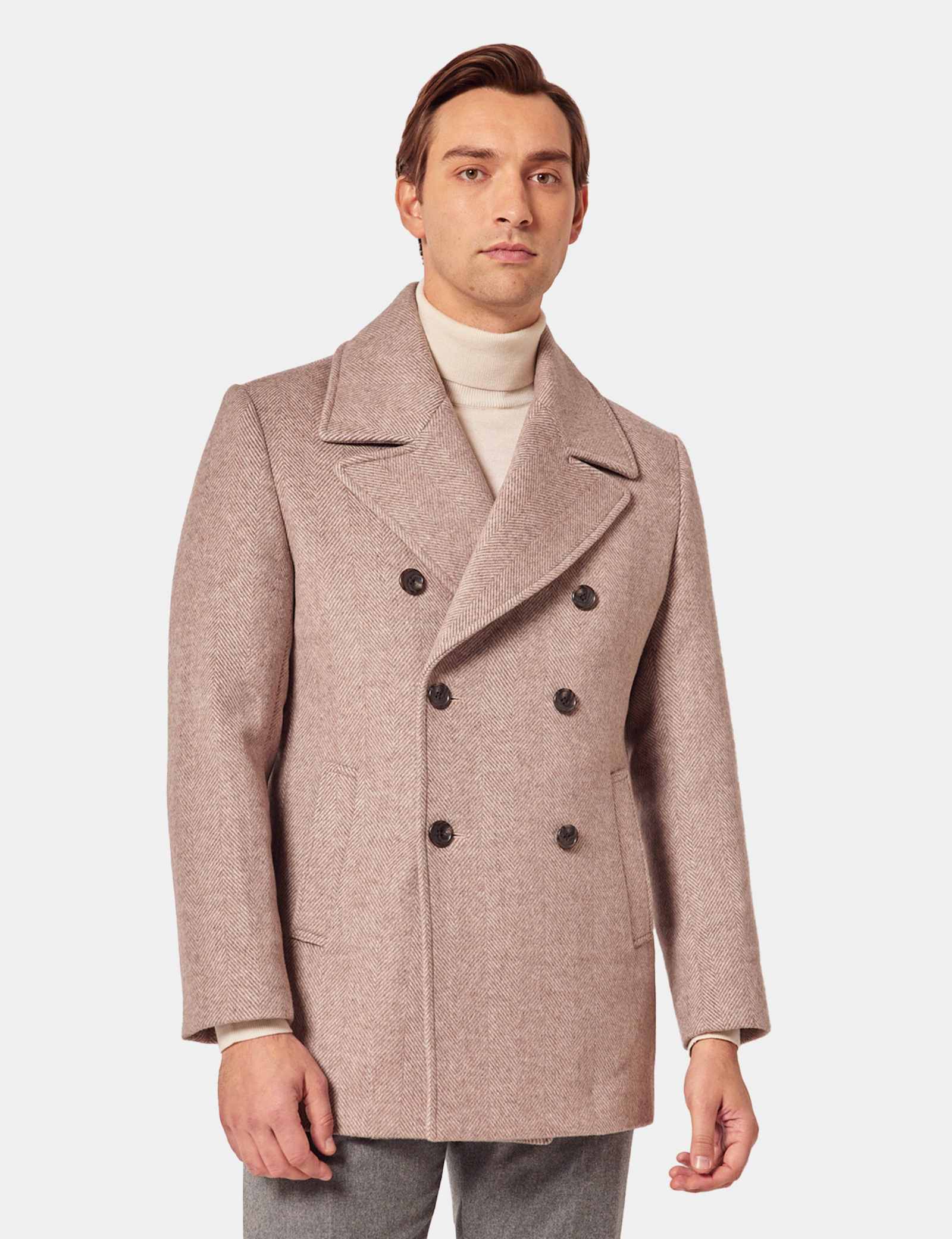 Wool Blend Herringbone Pea Coat - image 2