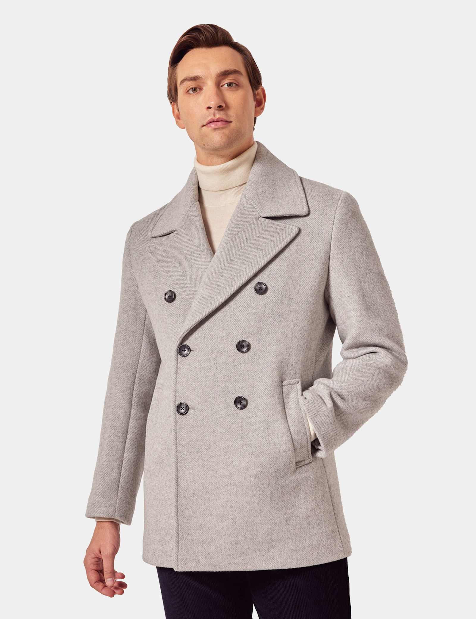 Wool Blend Herringbone Pea Coat - image 1
