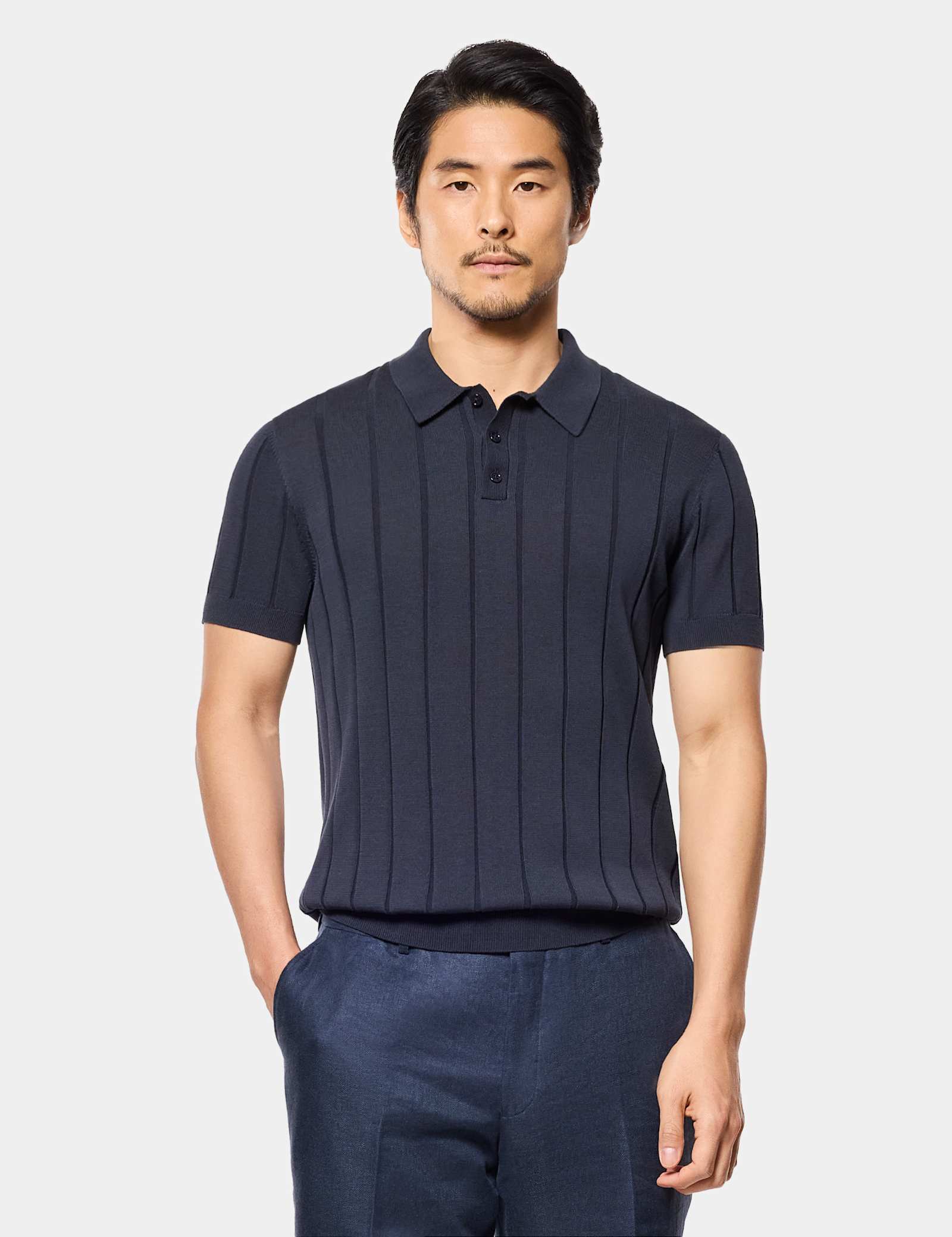 Pure Cotton Rib Knitted Polo Shirt - image 2