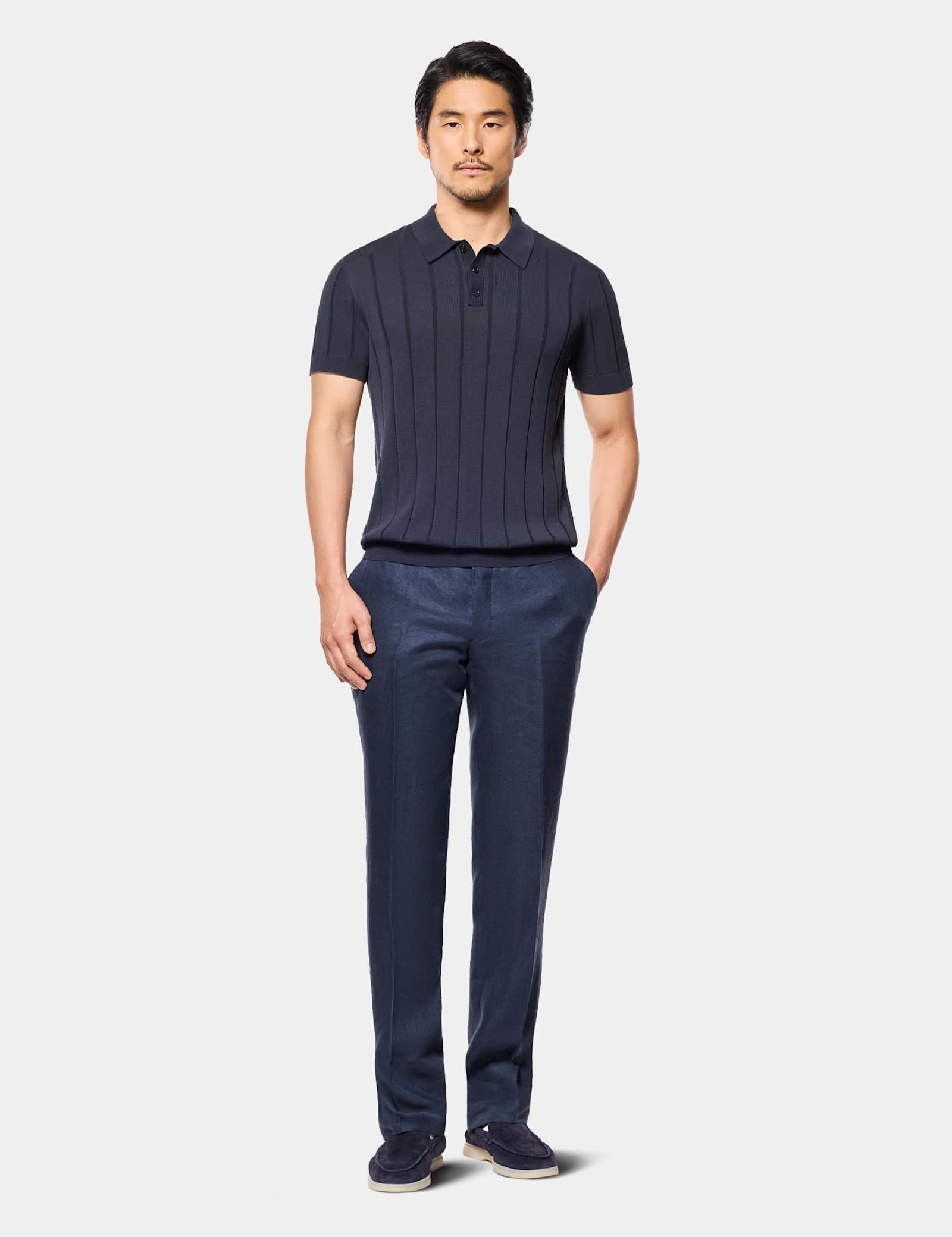 Pure Cotton Rib Knitted Polo Shirt - image 4