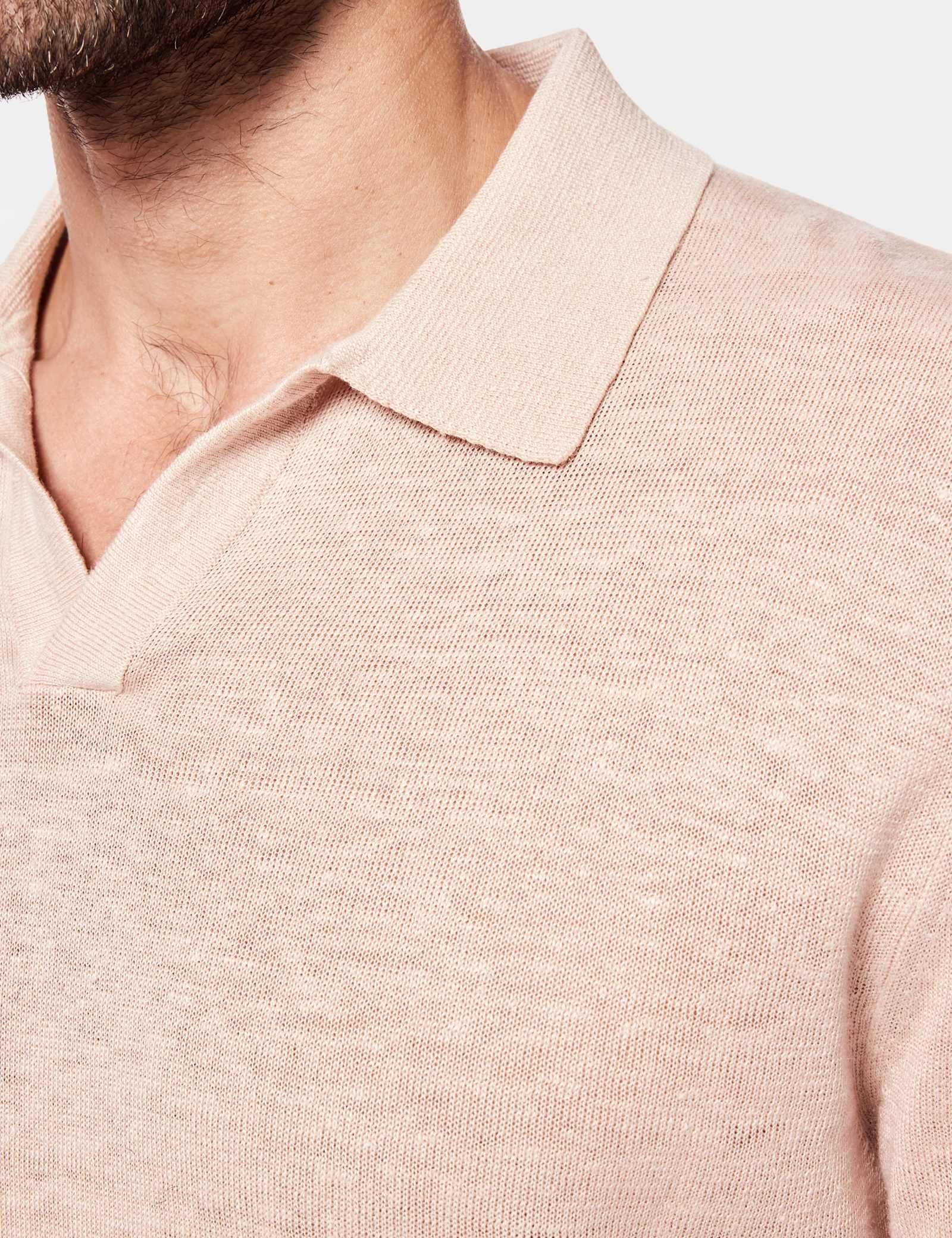 Sim Fit Pure Linen Open Collar Polo Shirt - image 1
