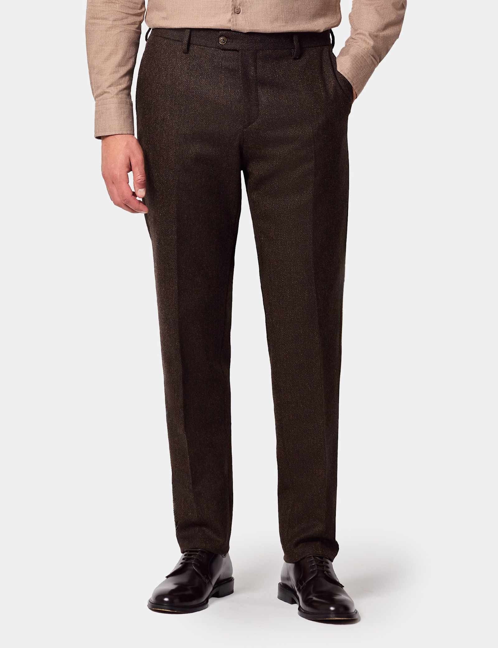 Slim Fit Pure Wool Herringbone Suit Trousers - image 1