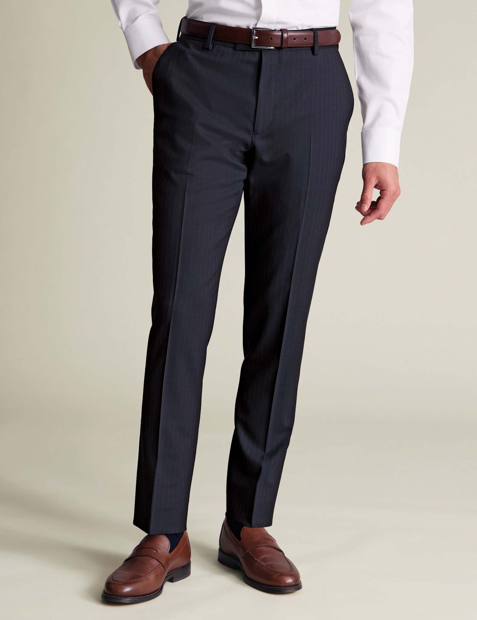 Slim Fit Wool Rich Striped Trousers - image 1