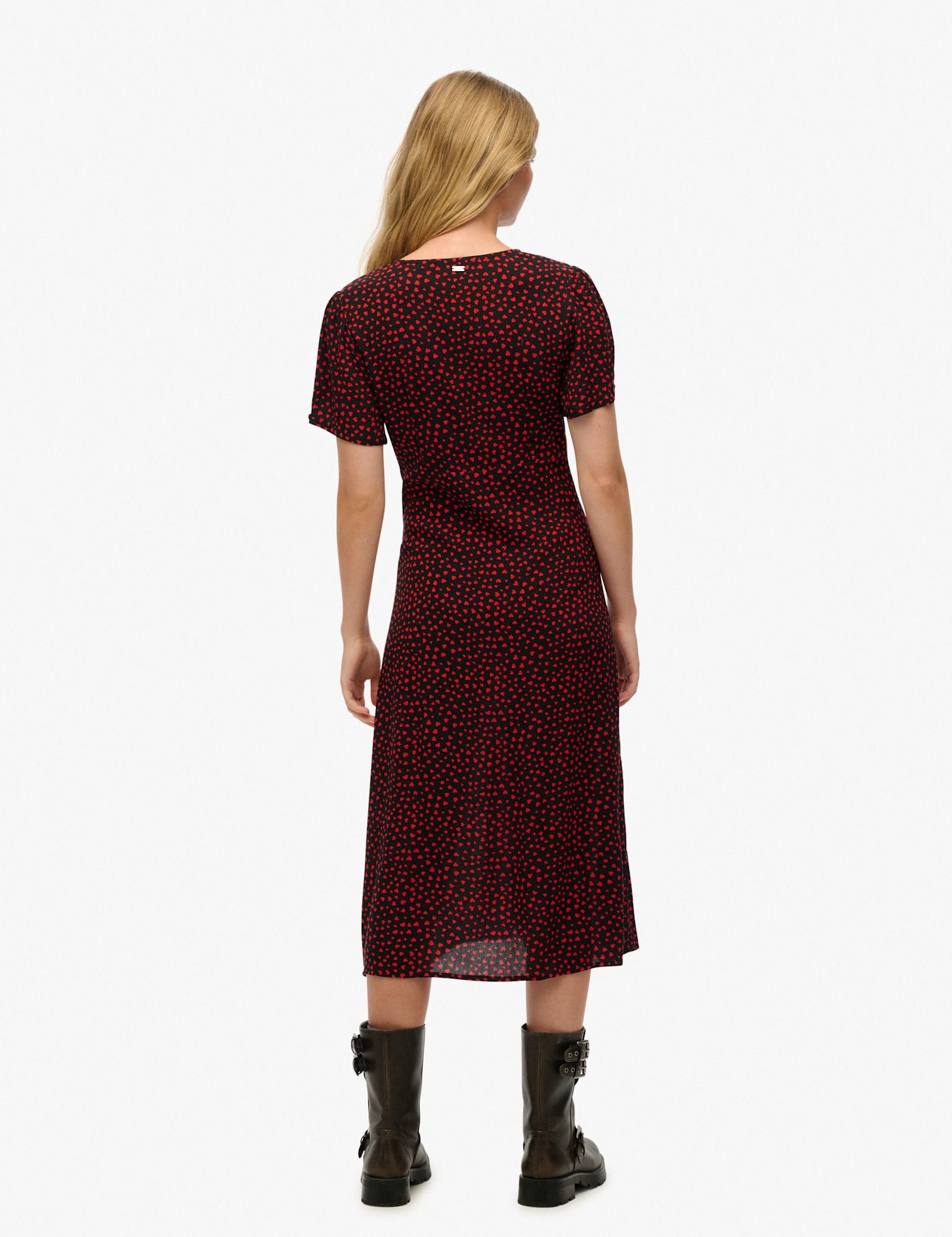 Heart Print V-Neck Midi Tea Dress - image 4