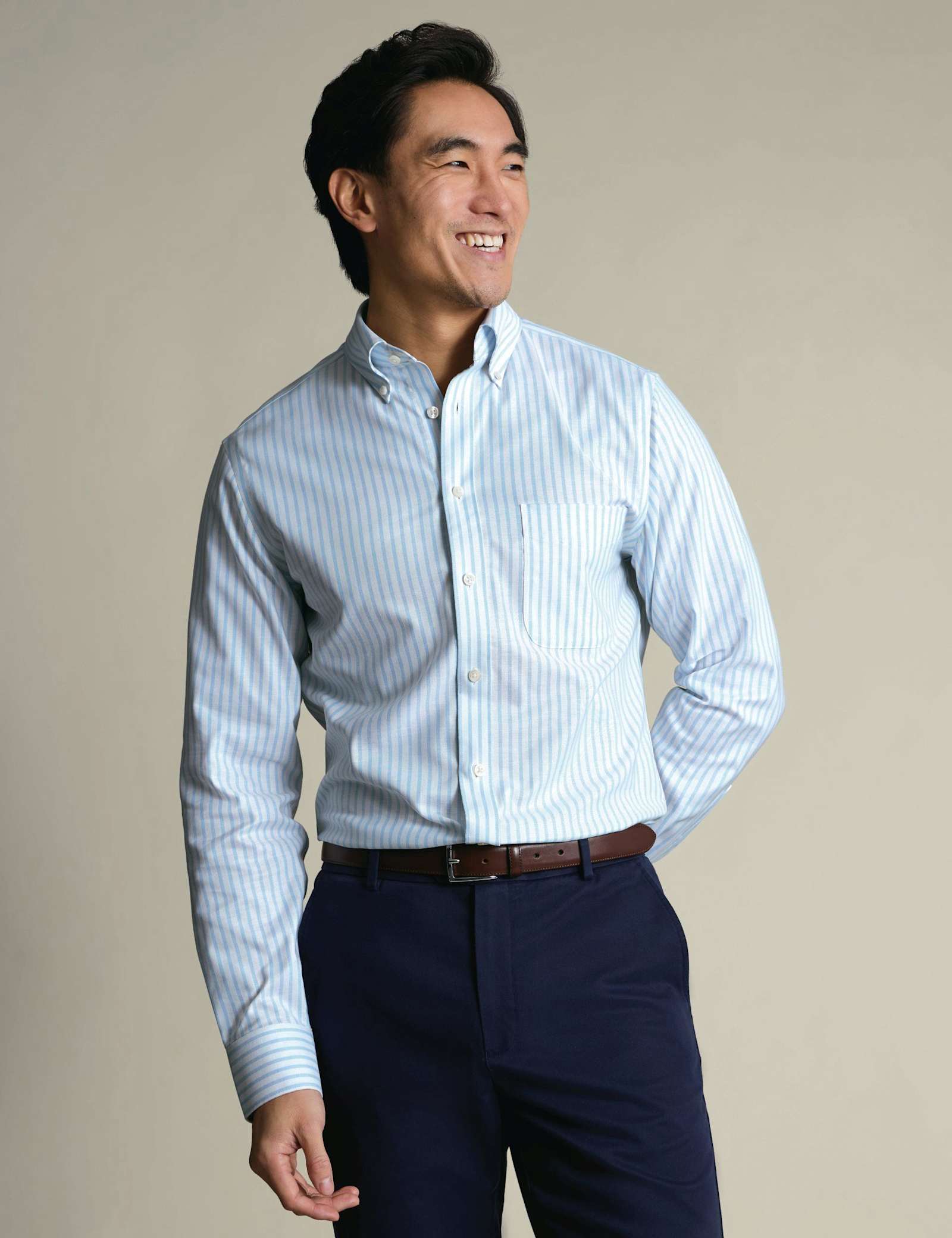 Slim Fit Non Iron Cotton Rich Striped Shirt - image 1