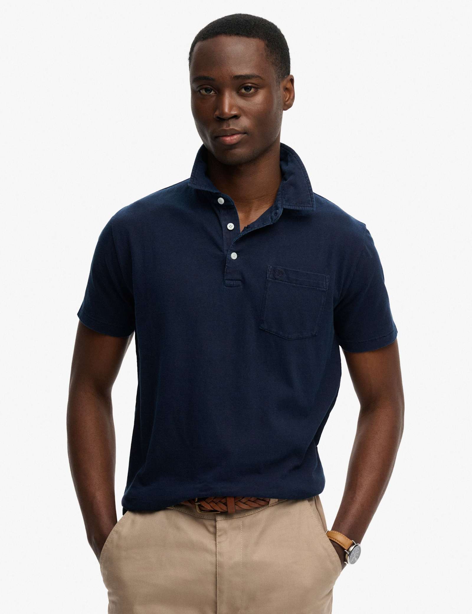 Slim Fit Cotton Rich Polo Shirt with Linen - image 3