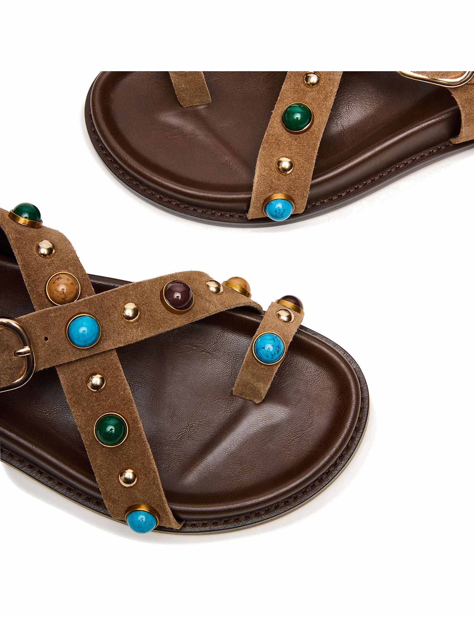 Leather Studded Ankle Strap Flat Sandals - image 5