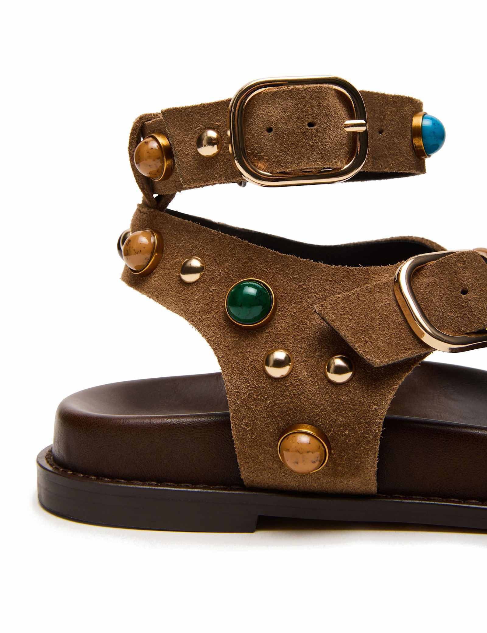 Leather Studded Ankle Strap Flat Sandals - image 4
