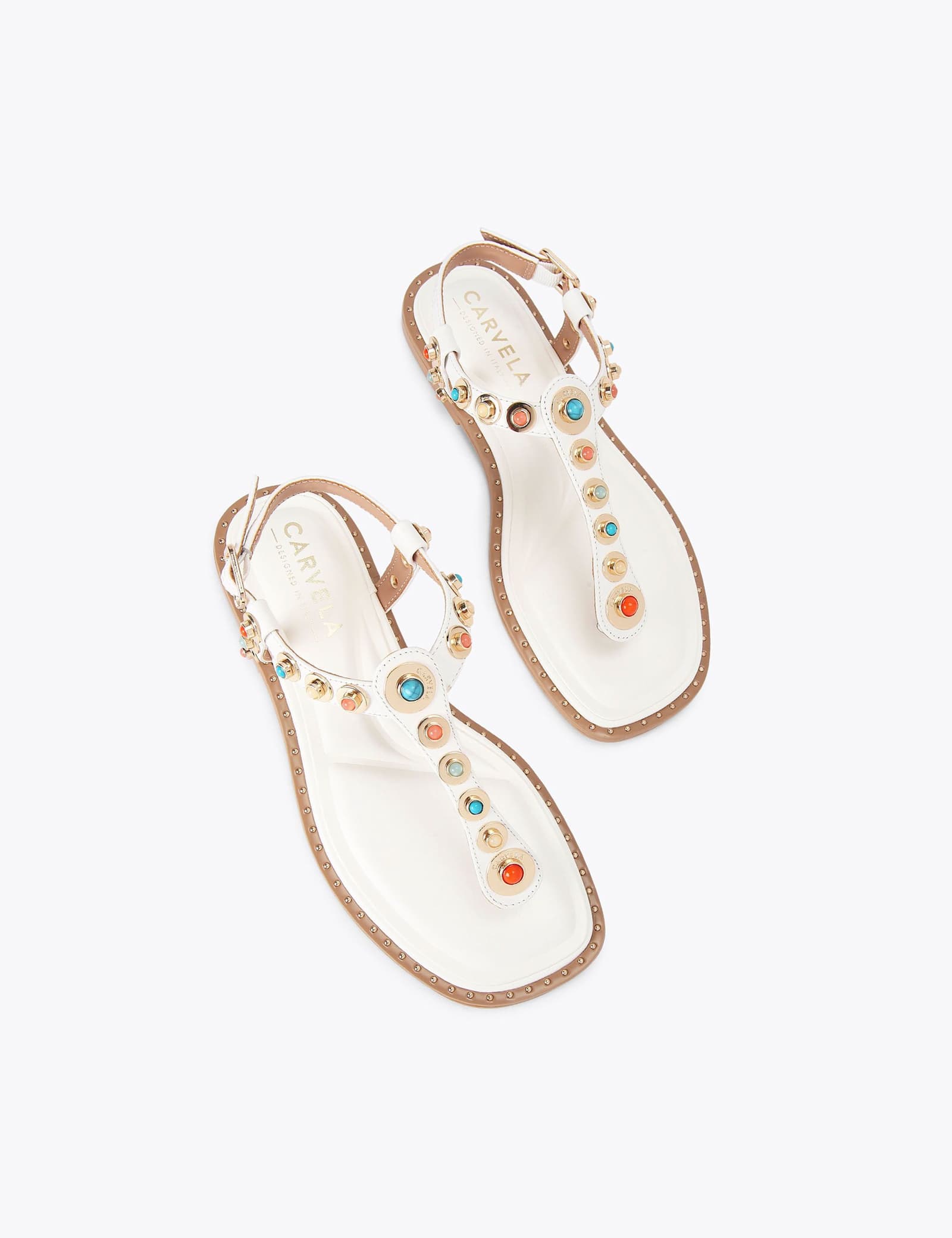 Leather Embellished T-Bar Gladiator Sandals - image 4