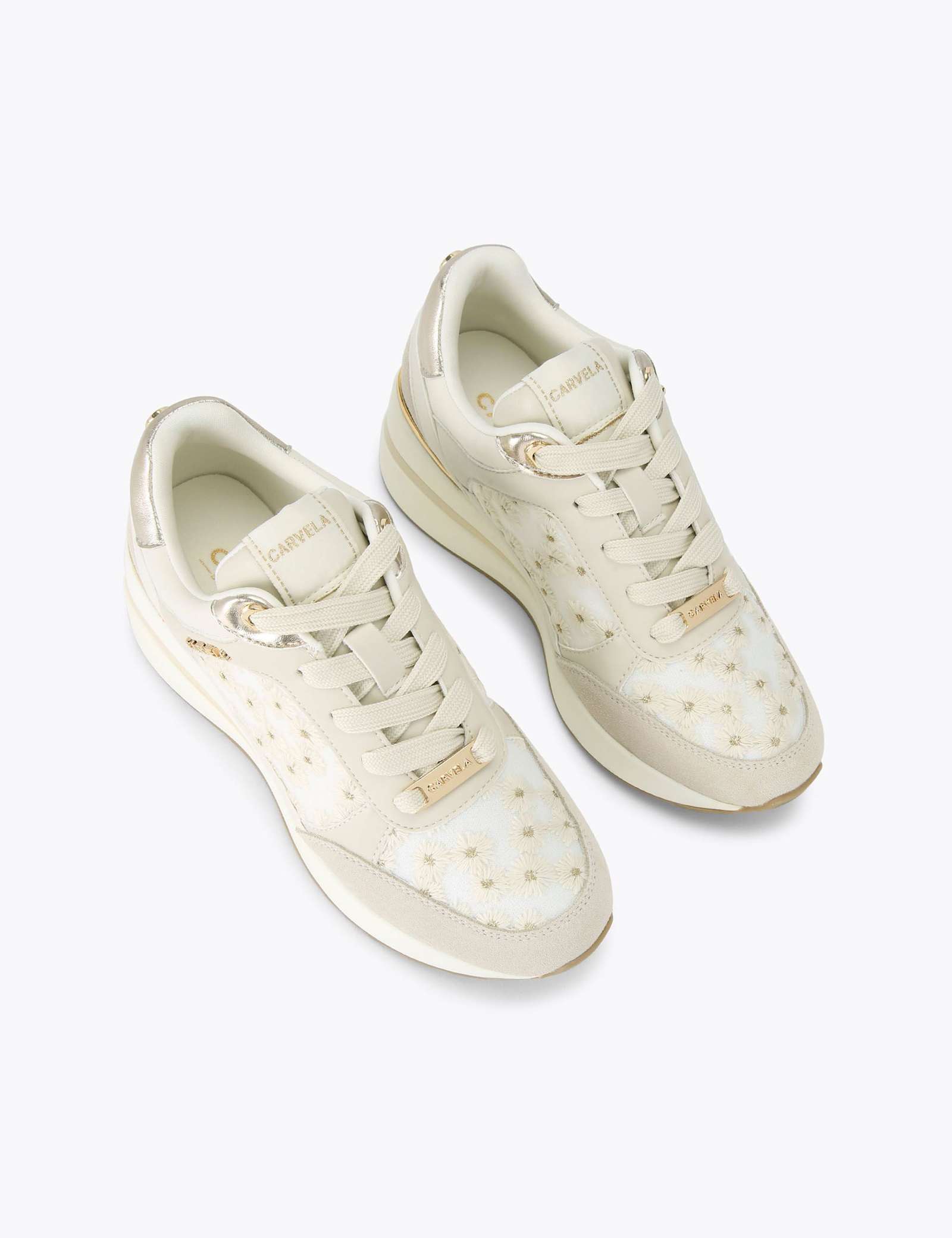 Mesh Floral Metallic Lace Up Wedge Trainers - image 4