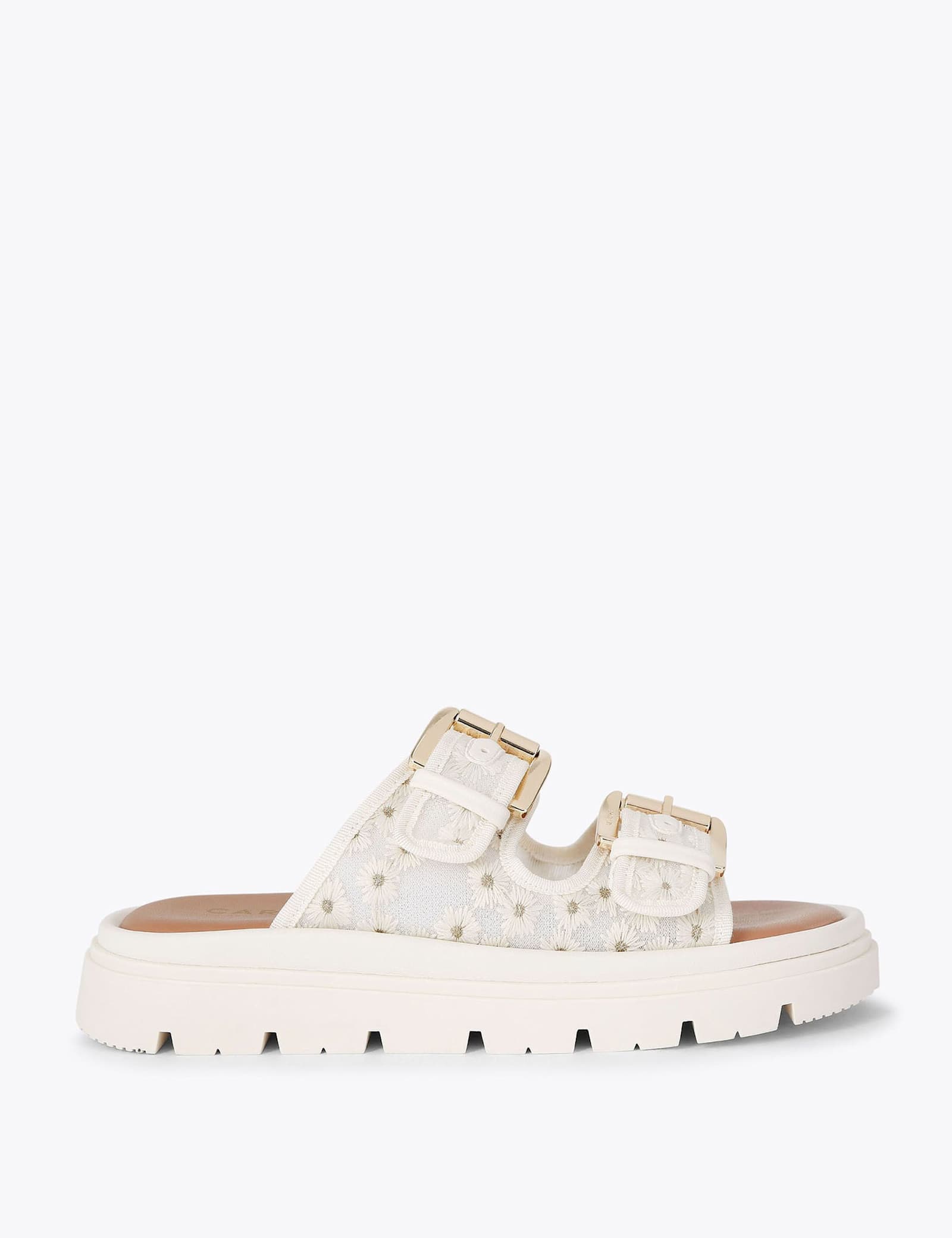 Mesh Floral Embroidered Flatform Sliders - image 1