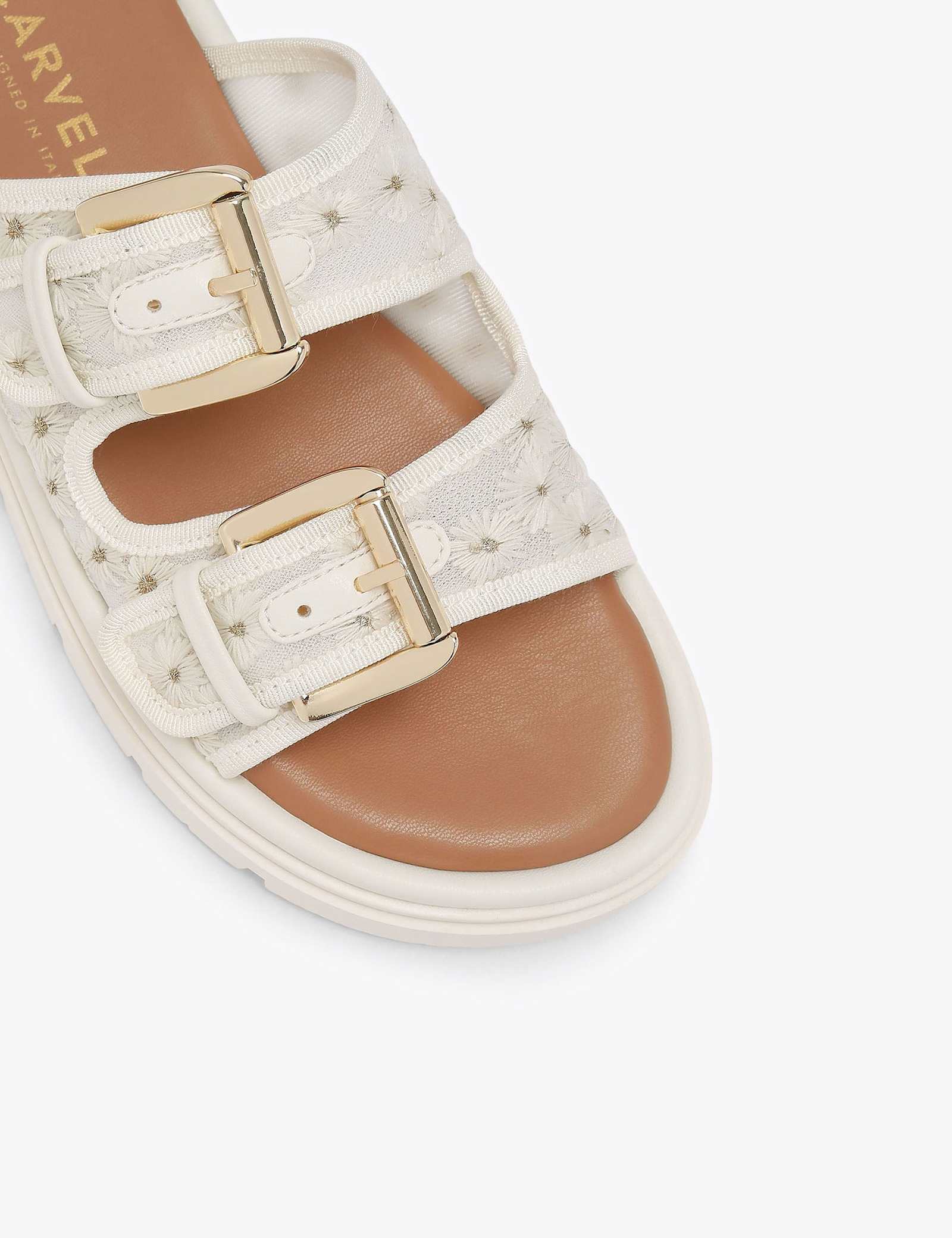 Mesh Floral Embroidered Flatform Sliders - image 3