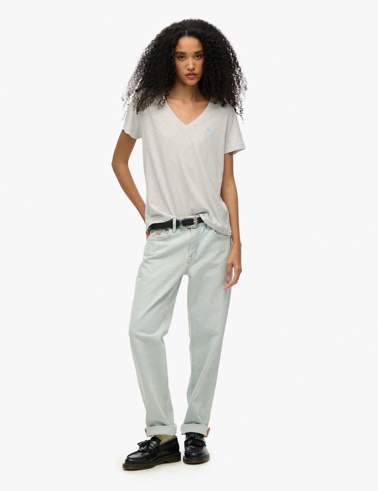 Cotton Rich Striped Logo V-Neck T-Shirt - image 5