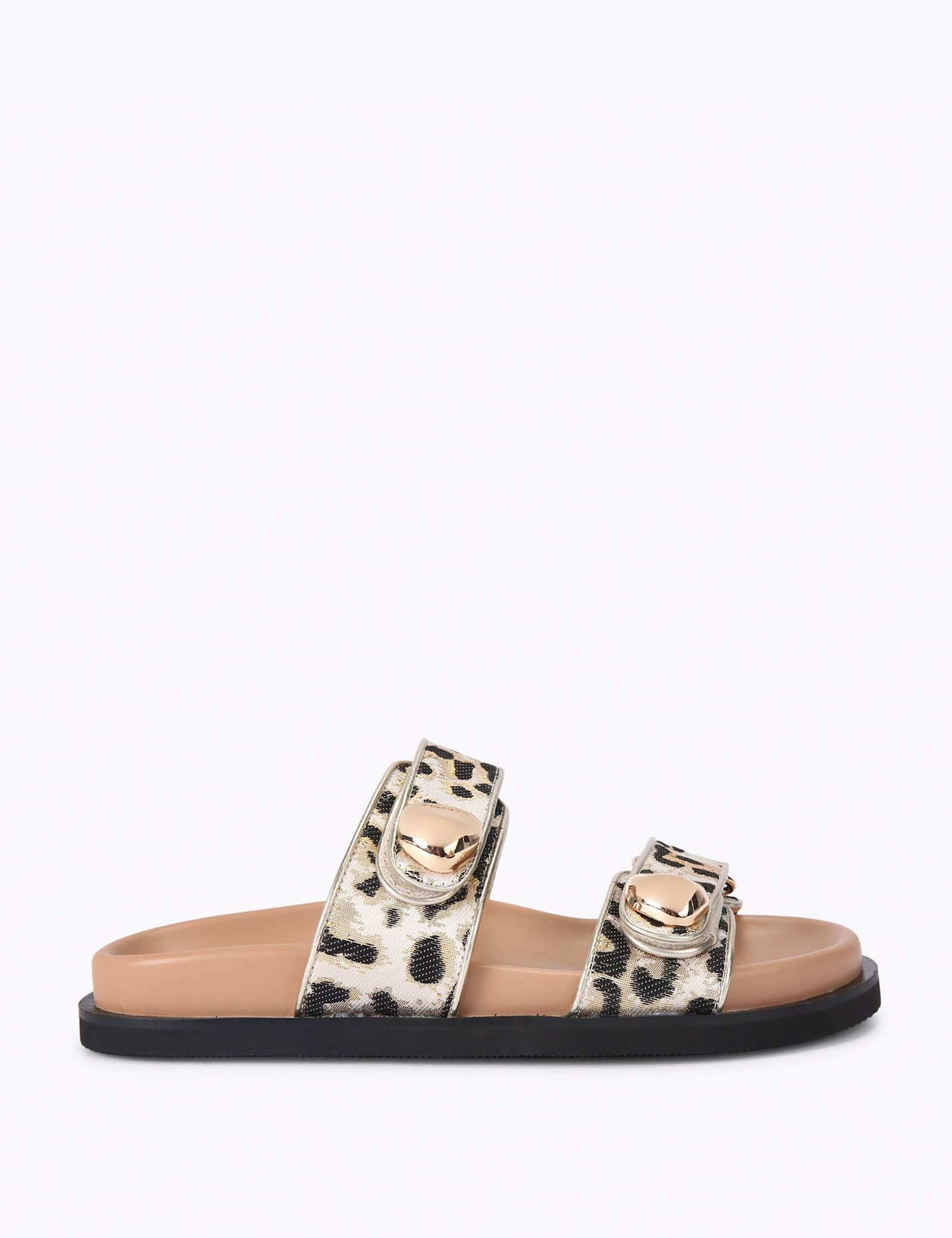 Leopard Print Double Buckle Flat Sandals - image 1