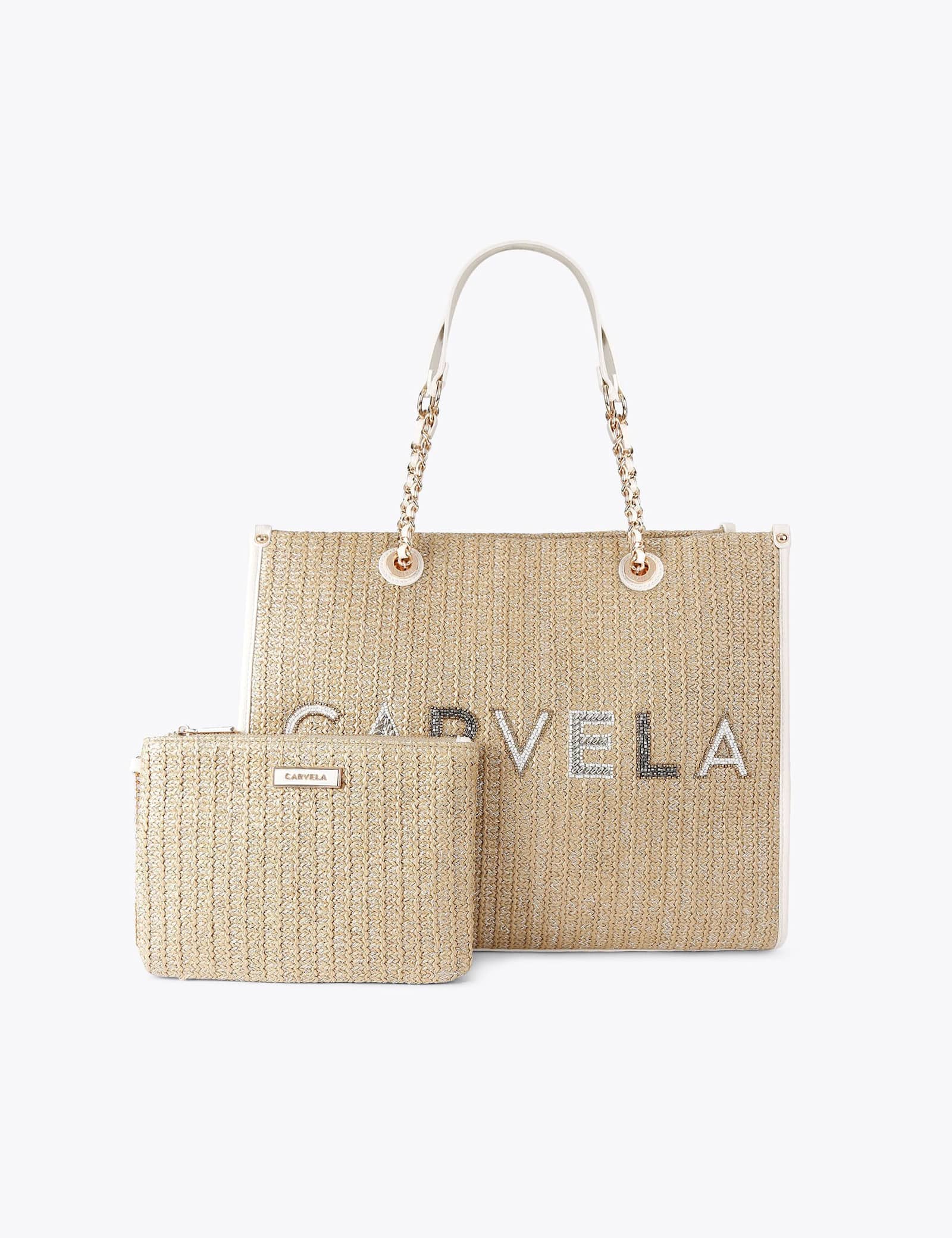 Raffia Beaded Tote Bag & Pouch - image 2