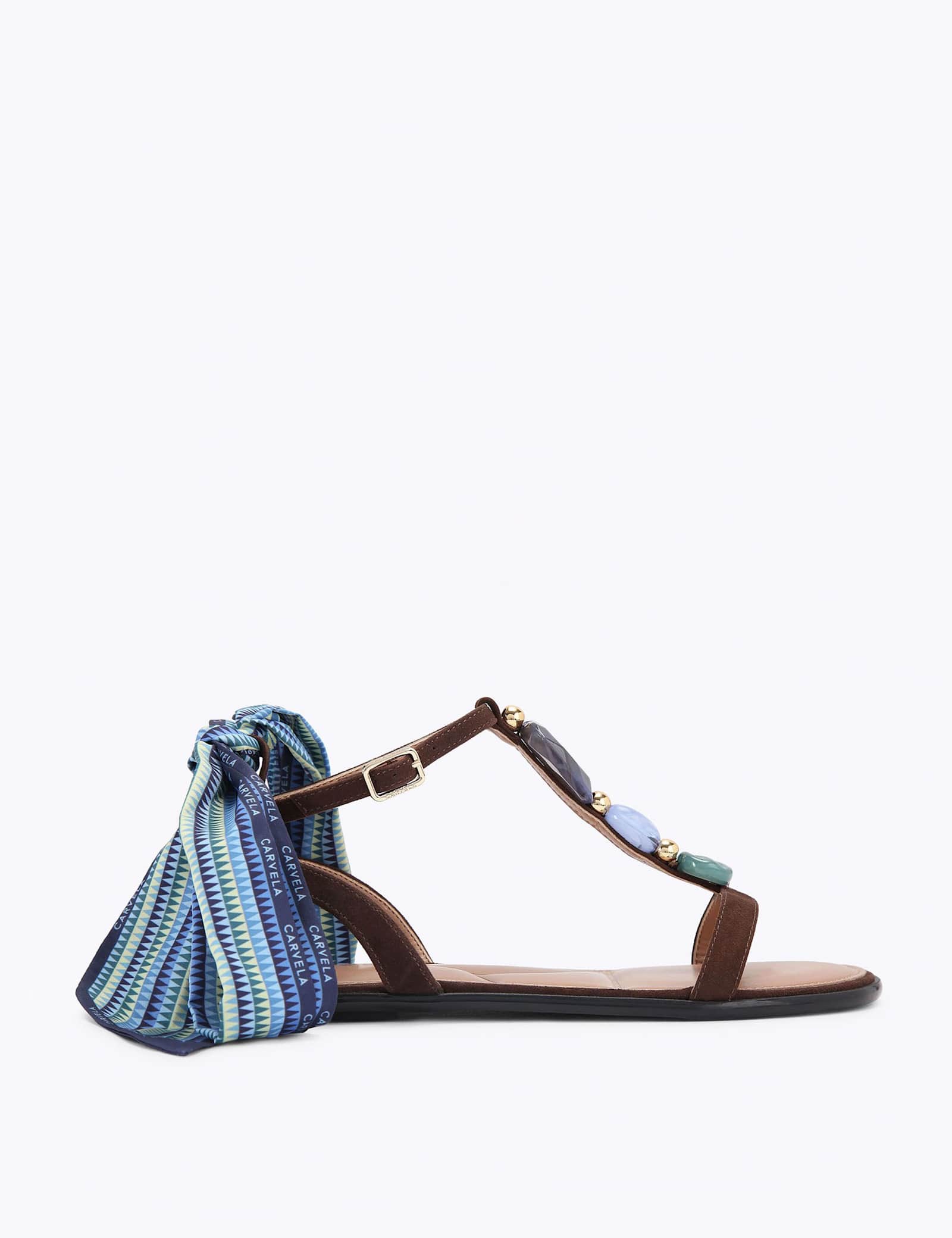 Suede Embellished Scarf Tie Flat Sandals - image 1