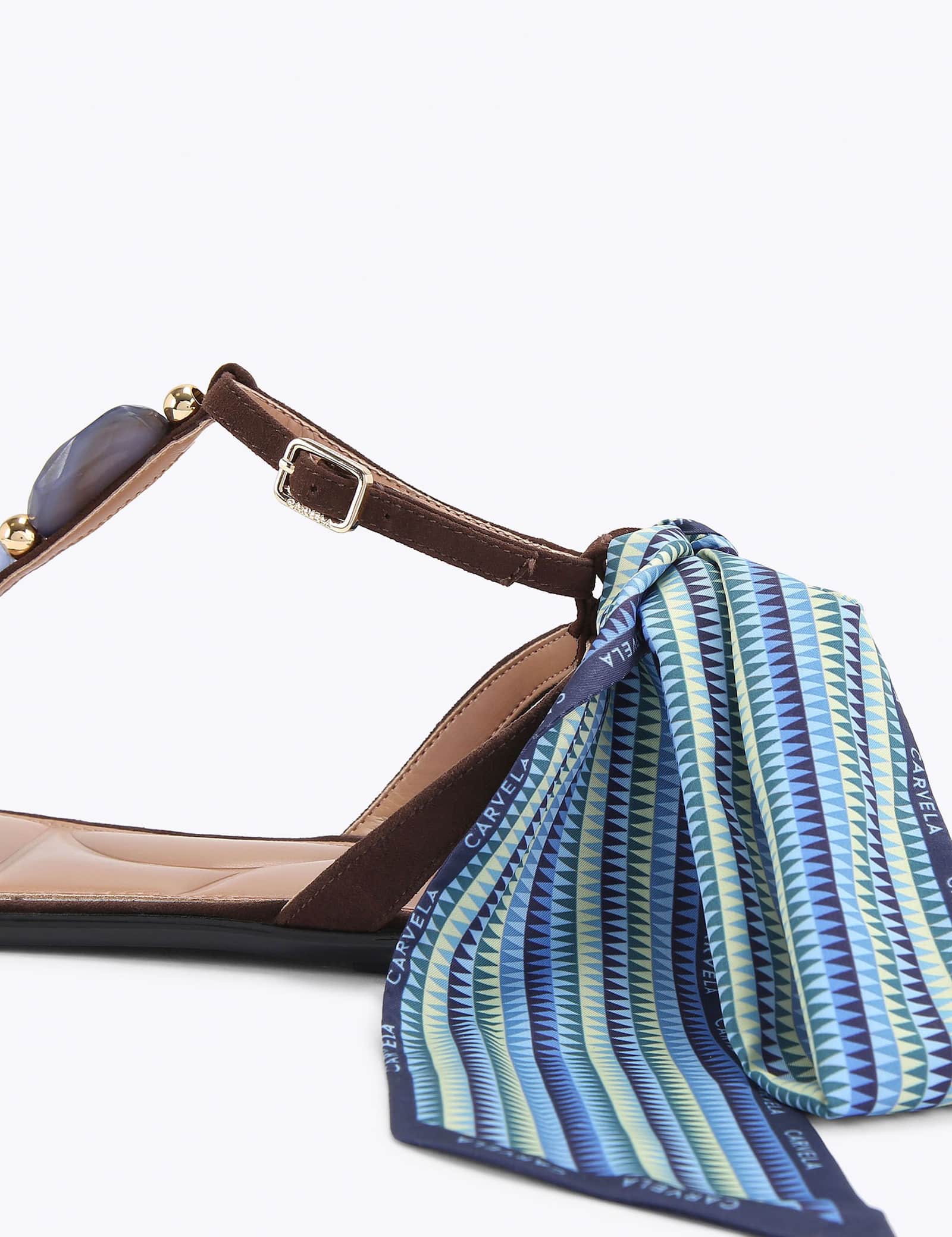 Suede Embellished Scarf Tie Flat Sandals - image 2
