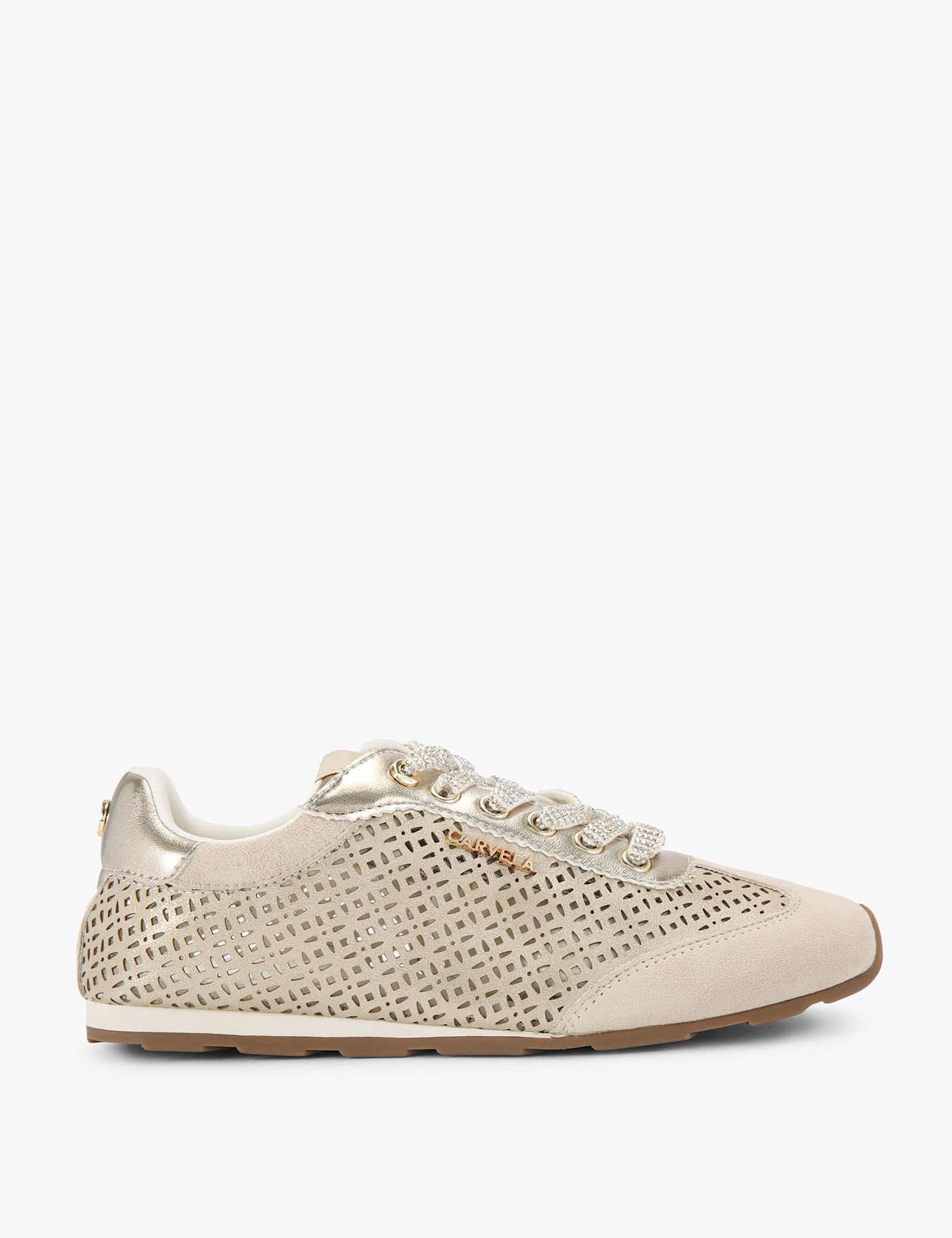 Leather Lace Up Laser Cut Sparkle Trainers - image 2