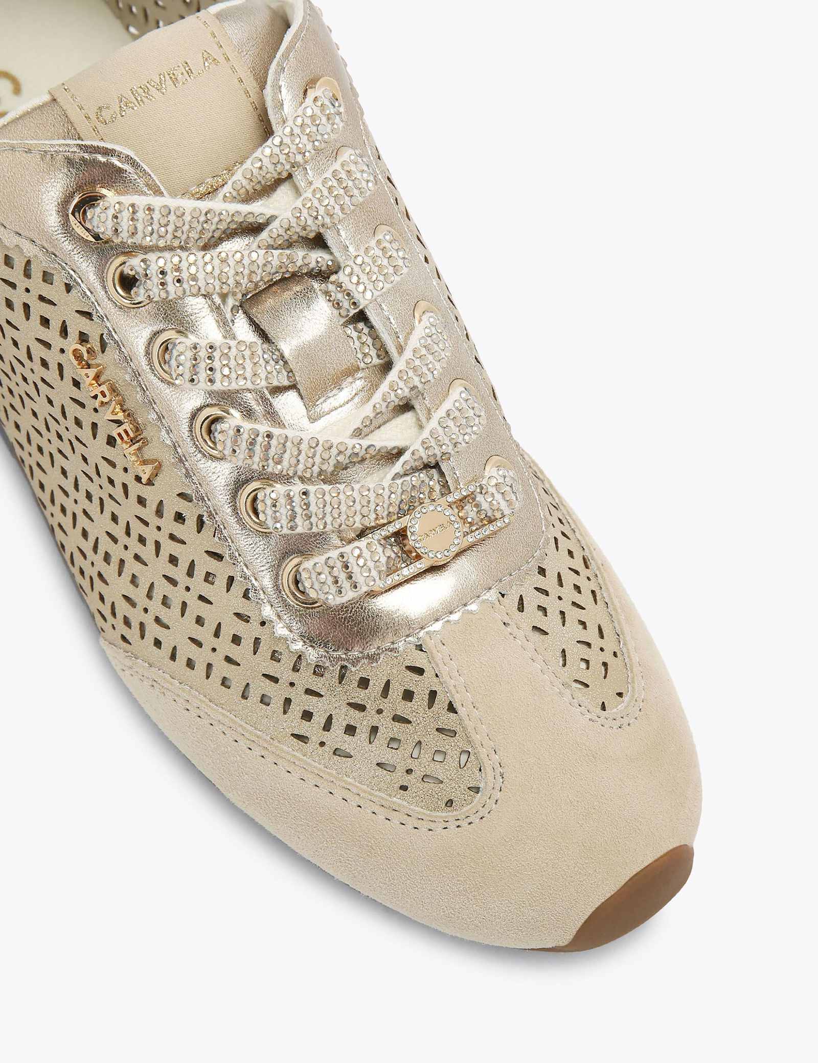 Leather Lace Up Laser Cut Sparkle Trainers - image 4