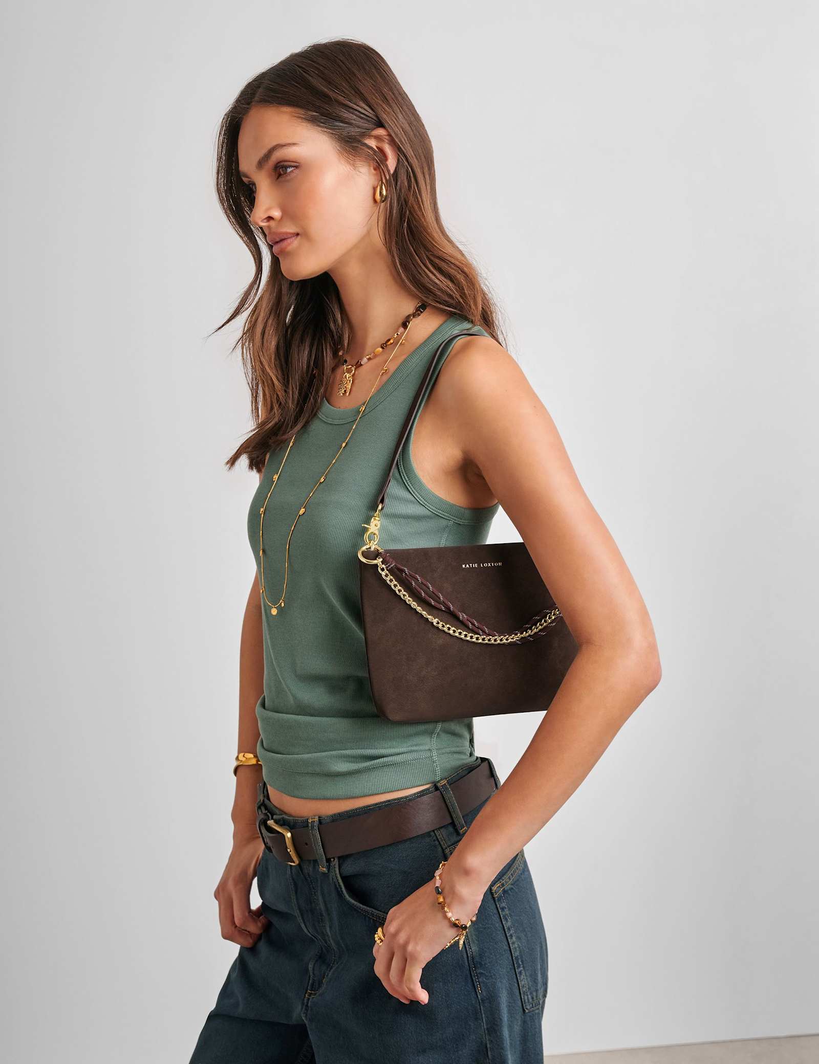 Faux Suede Wristlet Clutch Shoulder Bag - image 1