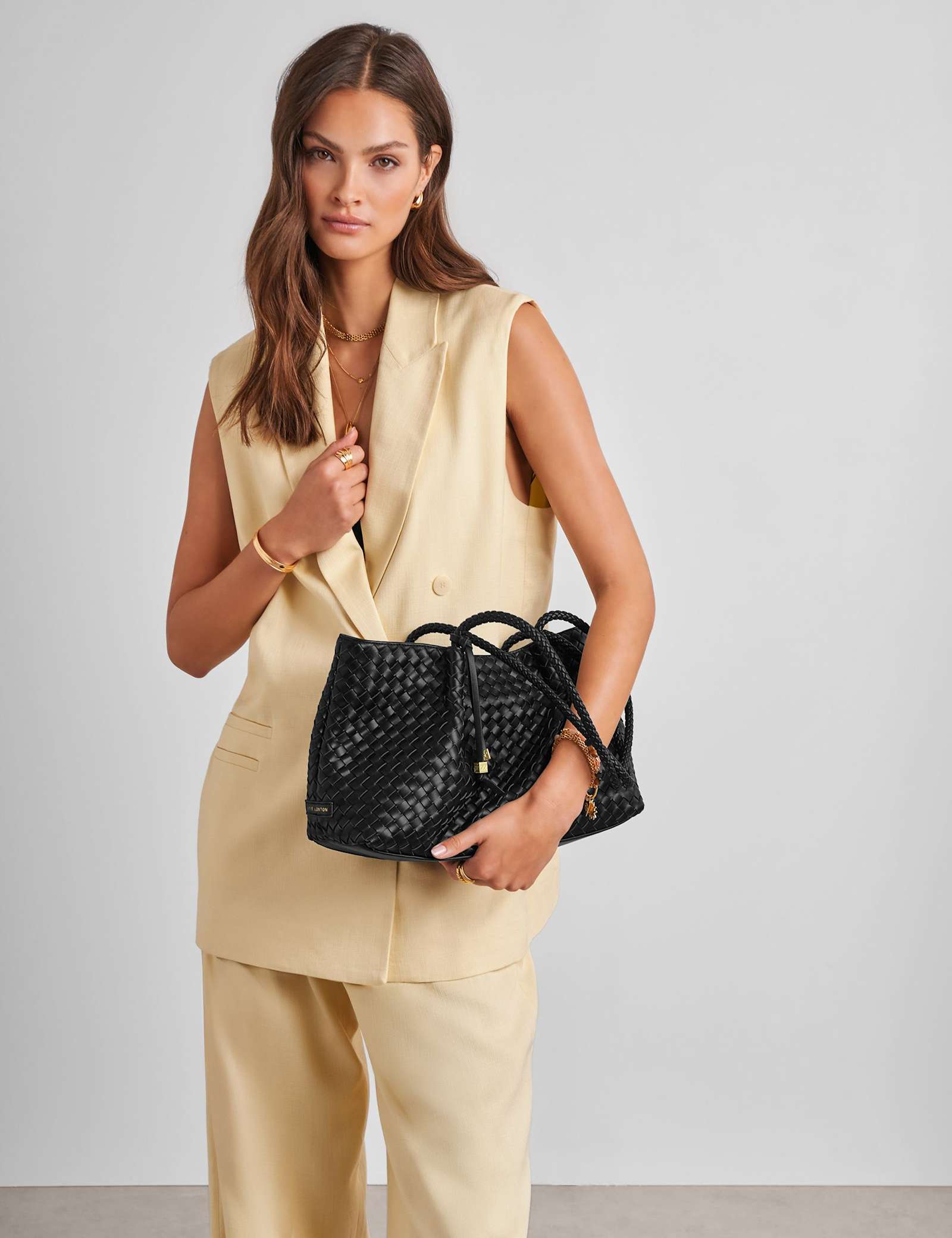 Faux Leather Woven Tote Shoulder Bag - image 1