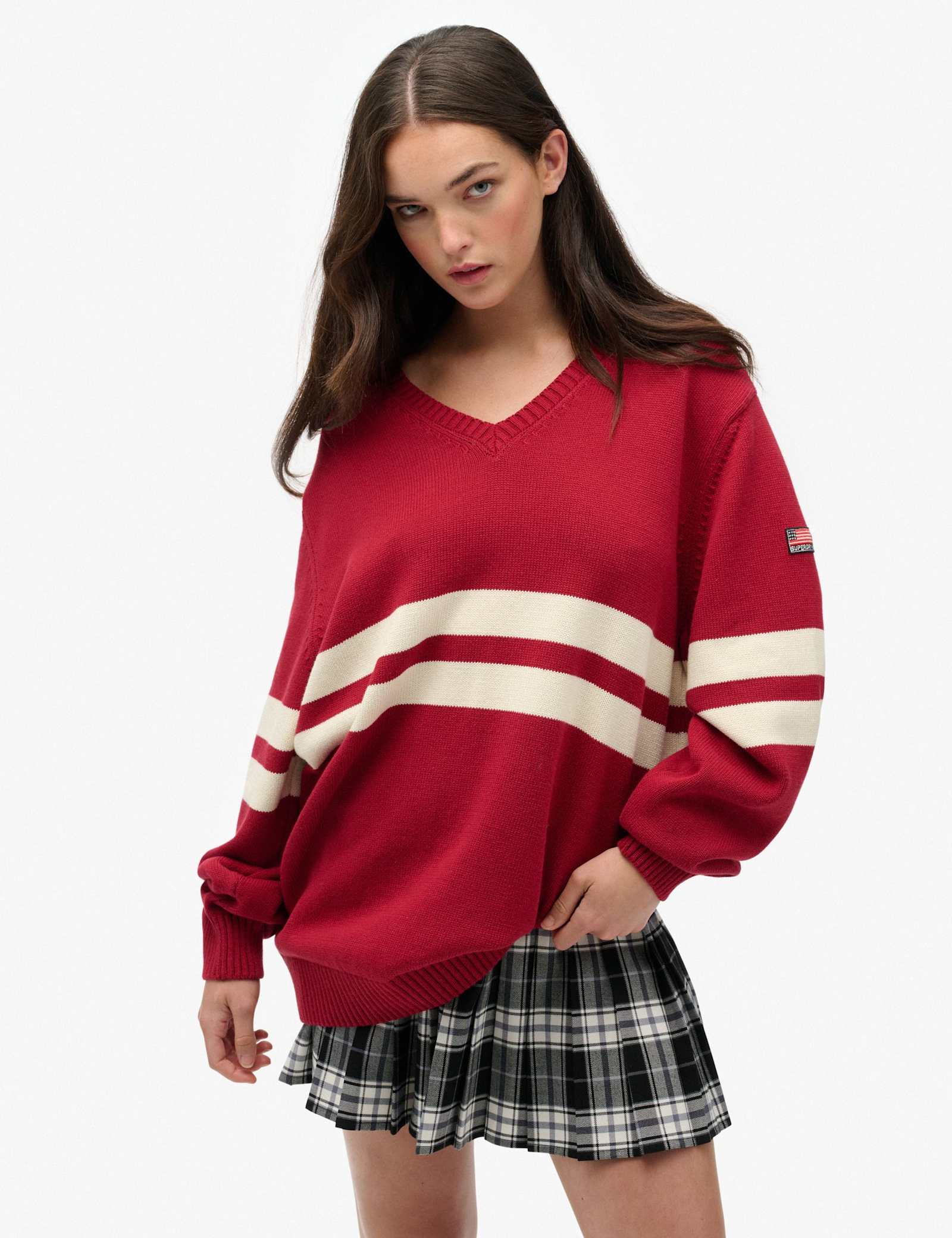 Pure Cotton Oversized Striped V-Neck Jumper - image 2