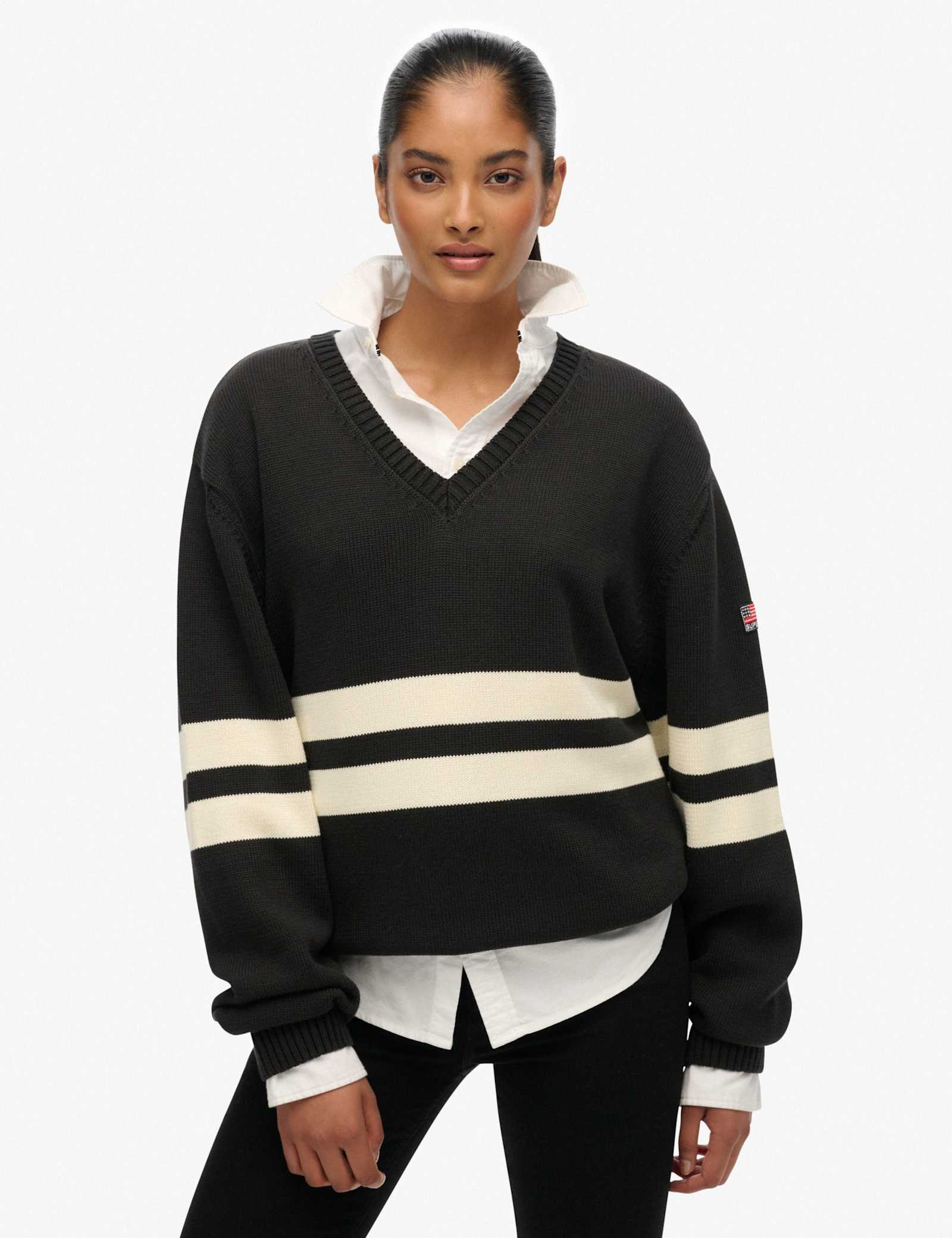 Pure Cotton Oversized Striped V-Neck Jumper - image 3