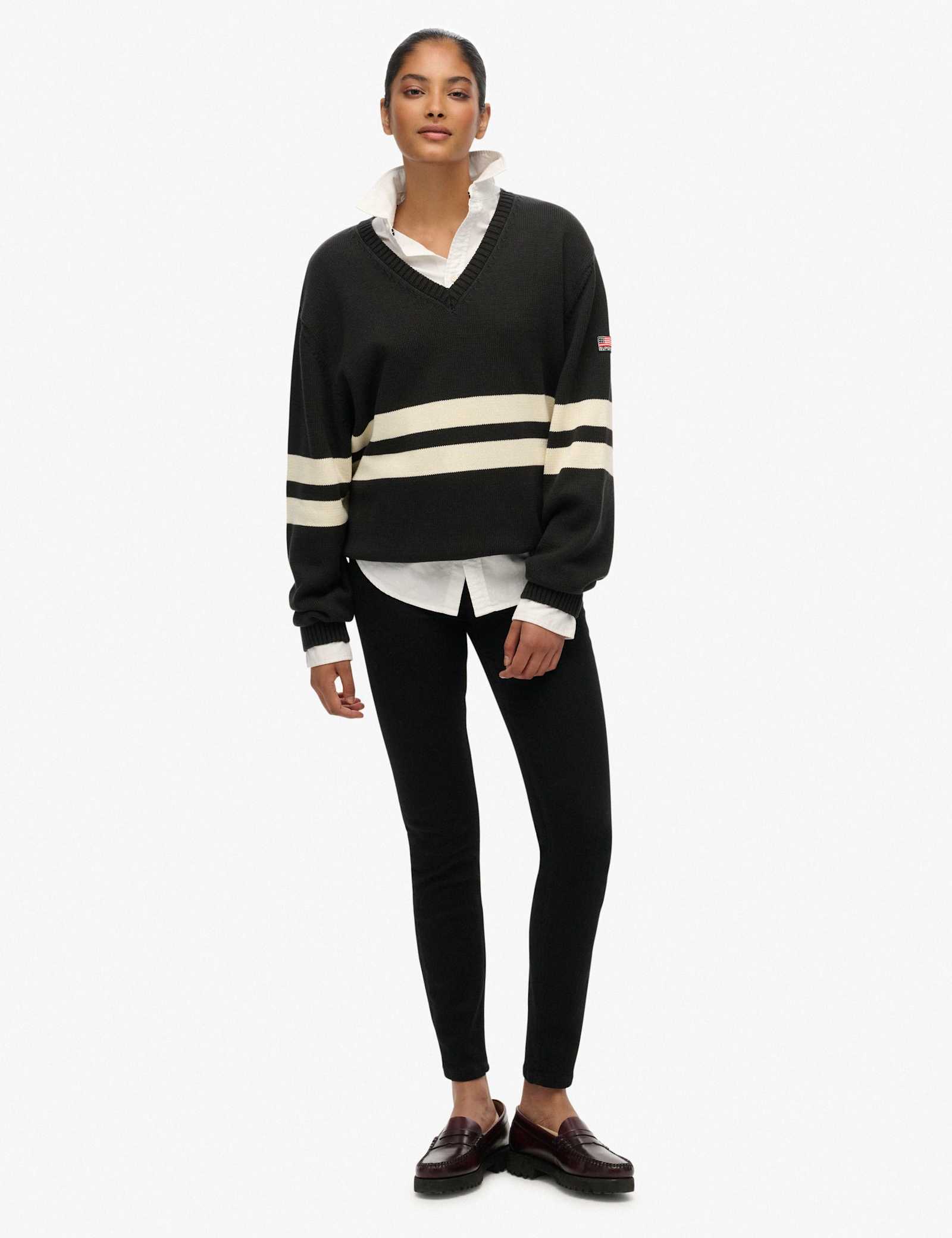 Pure Cotton Oversized Striped V-Neck Jumper - image 5