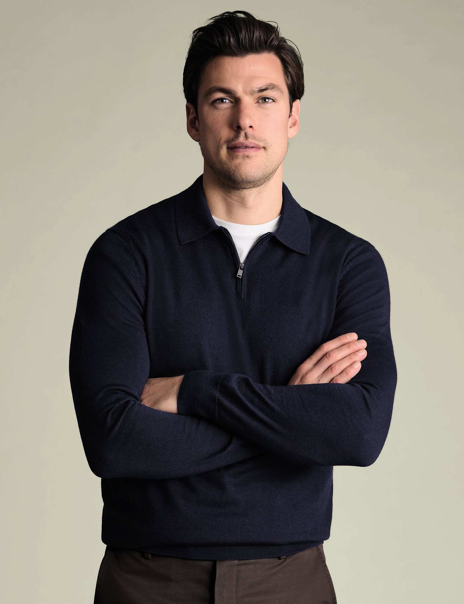 Pure Wool Half Zip Knitted Polo Shirt - image 5