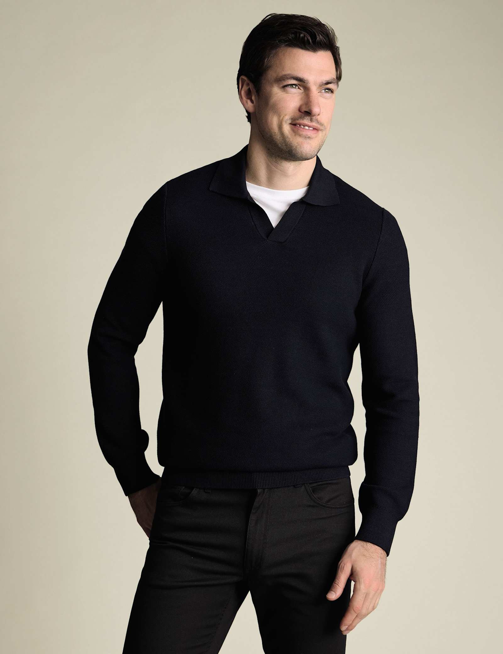 Pure Cotton Textured Collared Neck Jumper - image 4
