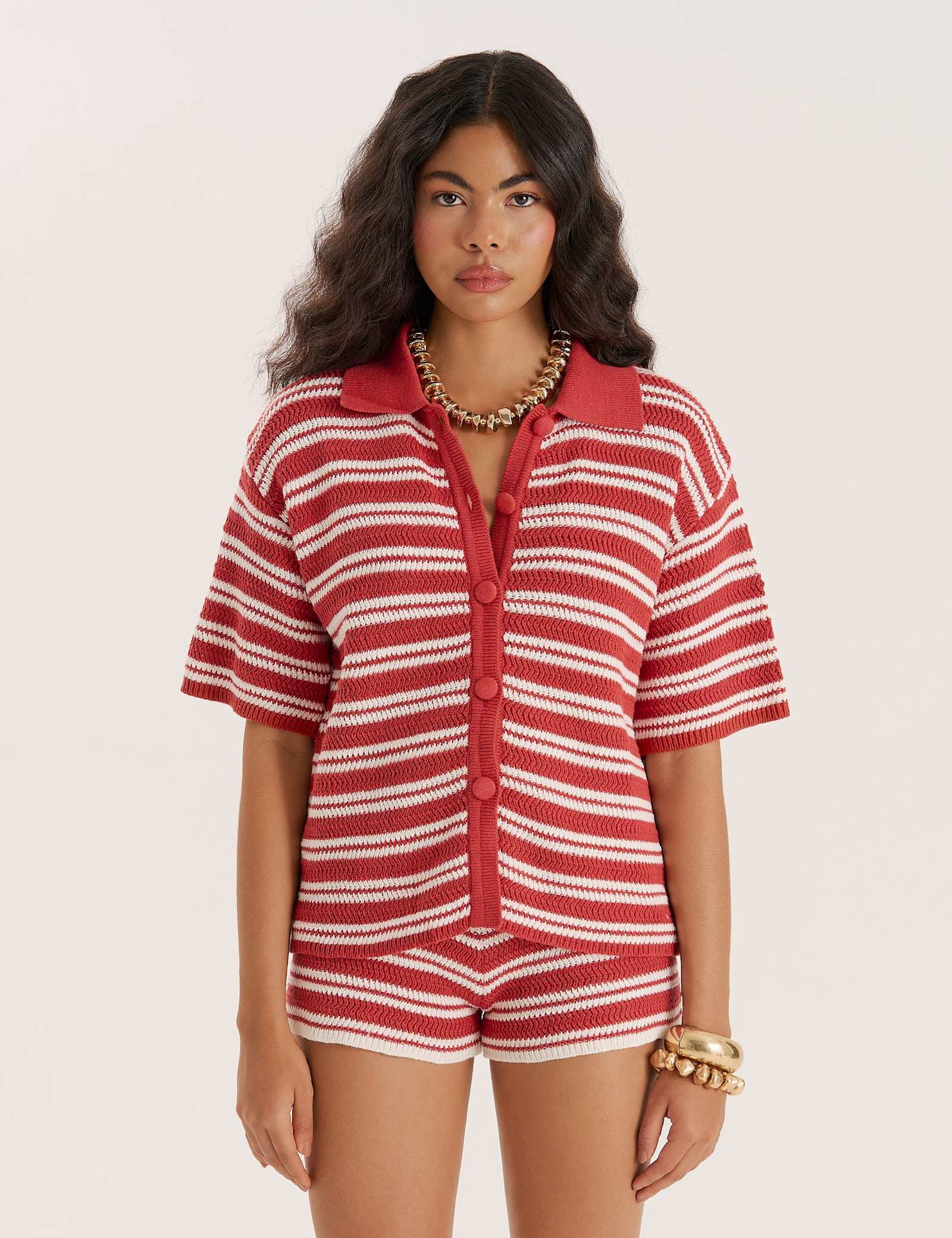 Knitted Striped Relaxed Beach Shirt - image 1