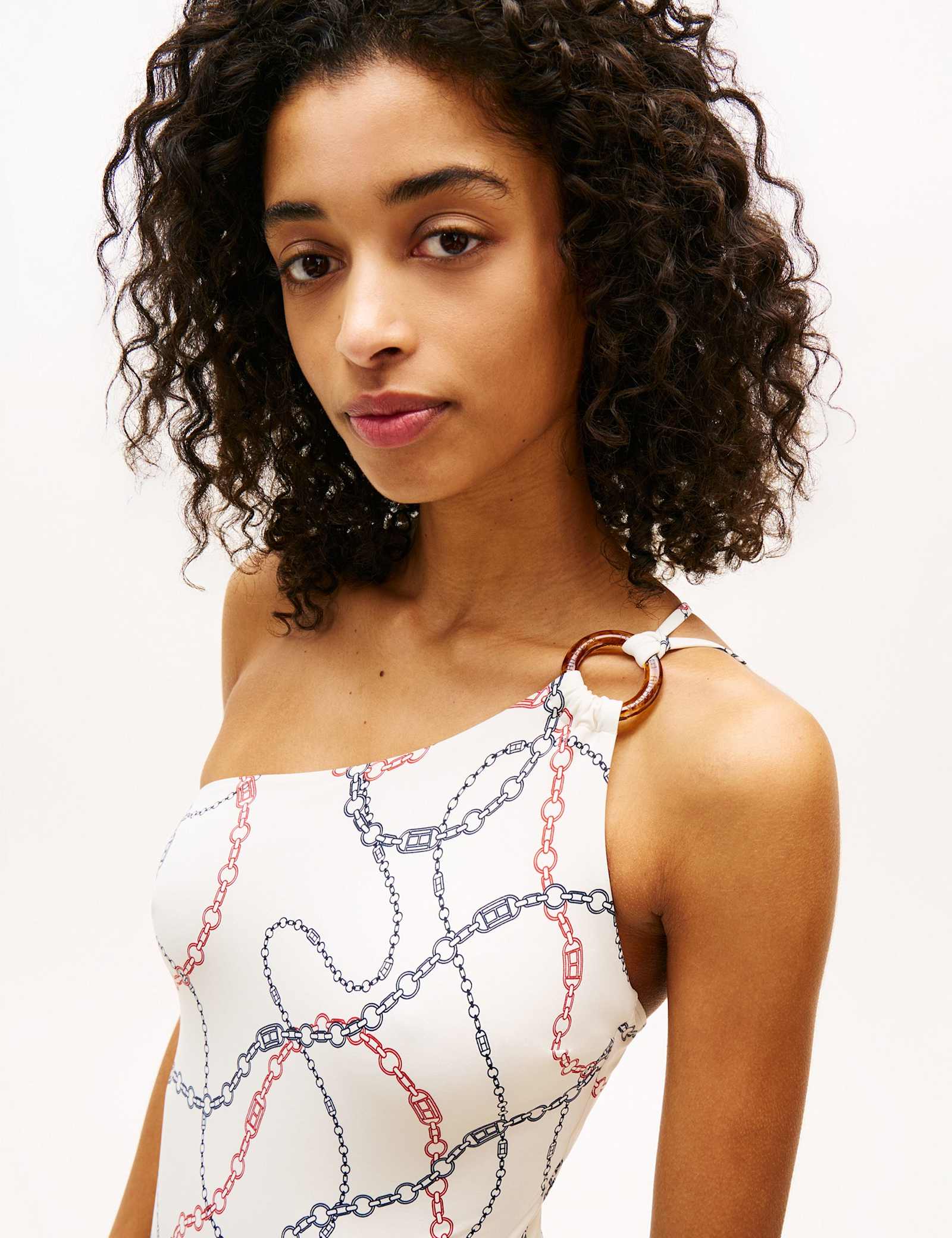 Elevated Chain Print One Shoulder Swimsuit - image 3